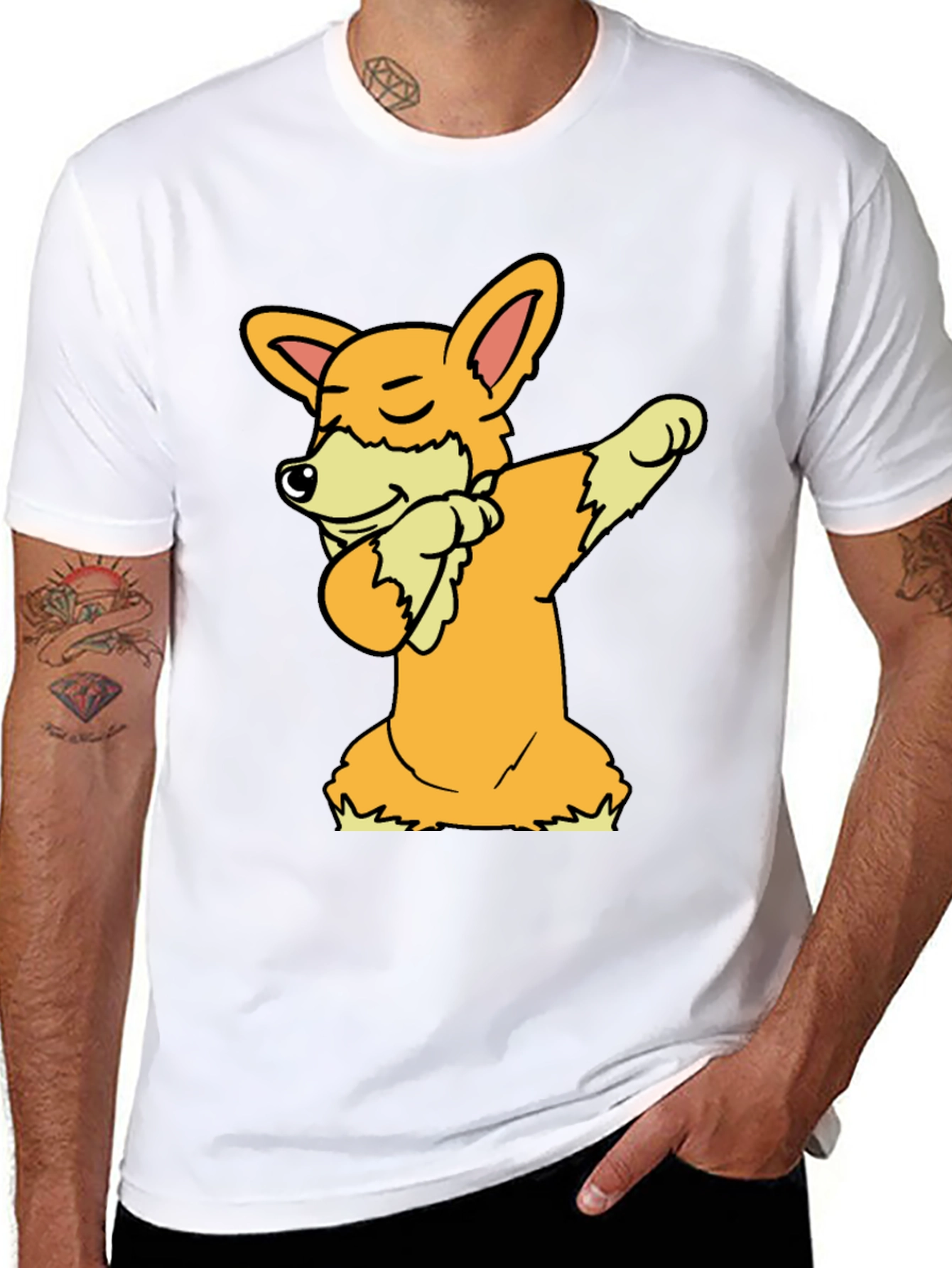 Black Dabbing Corgi Graphic Tee view 8