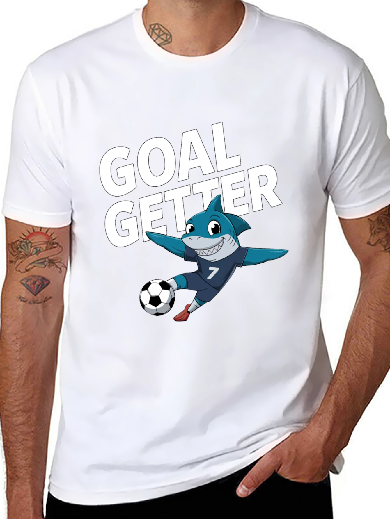 Black Goal Getter Shark Soccer T-Shirt view 8