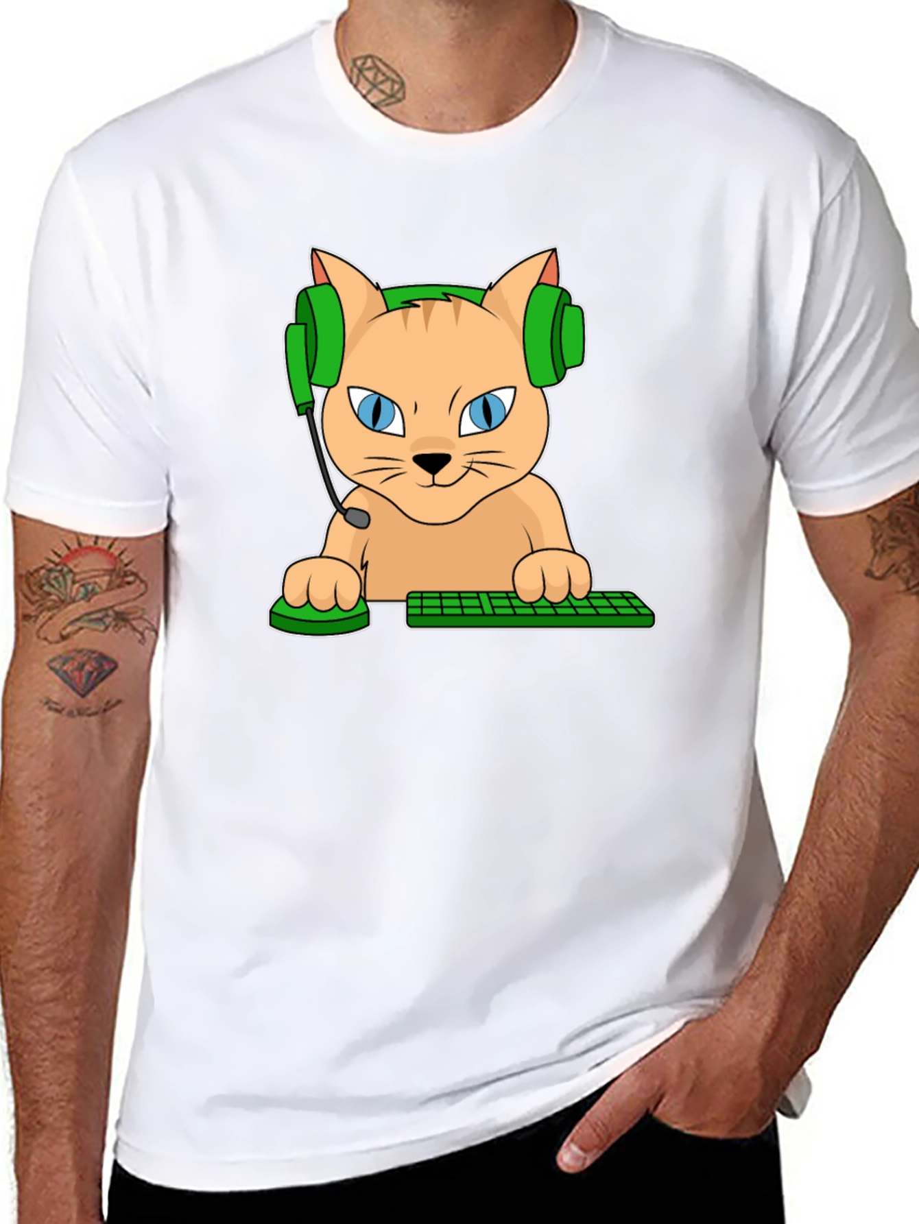 Black Gamer Cat Graphic T-Shirt view 8
