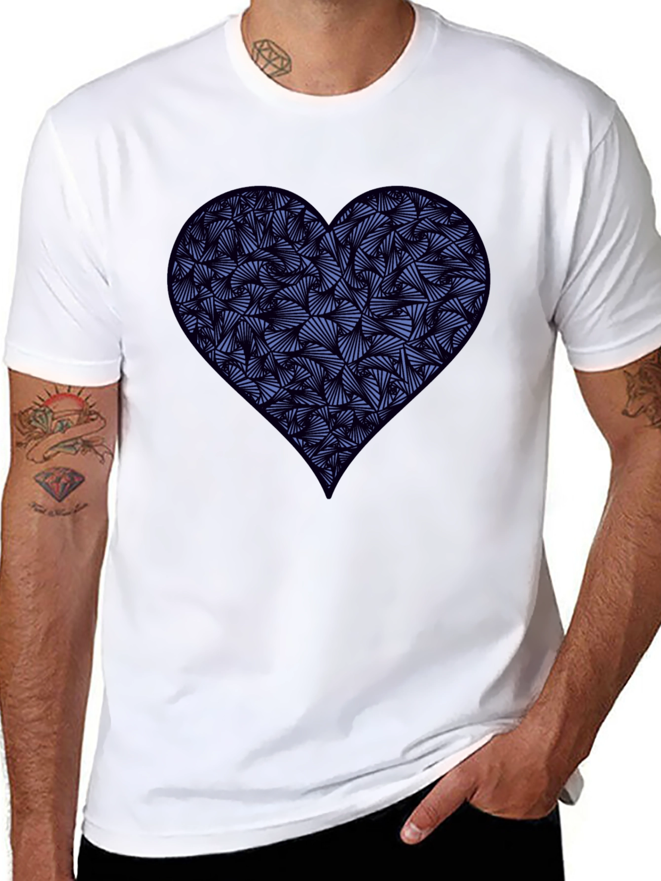 Black Heart Print Men's Black T-Shirt view 8