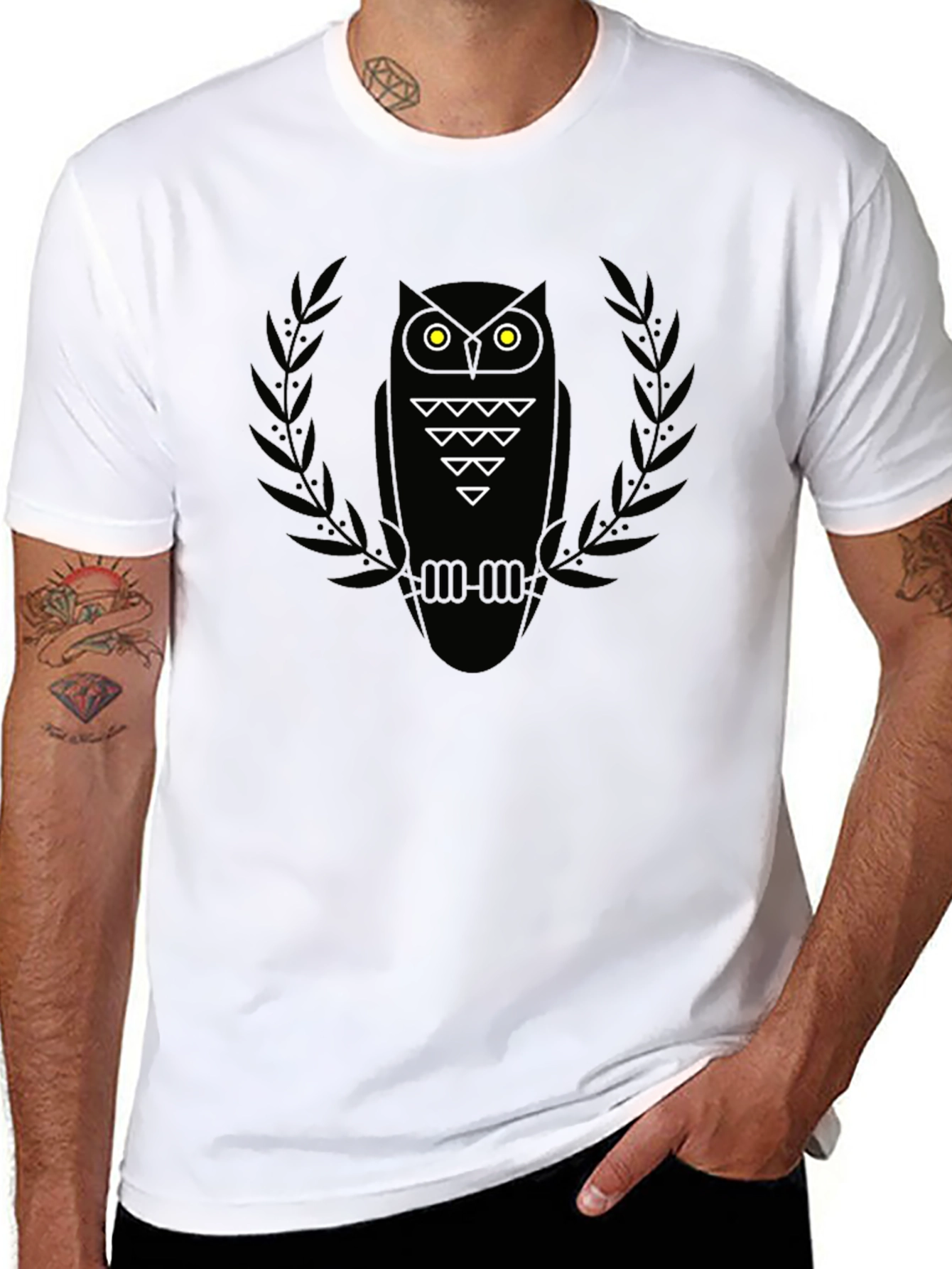 Black Men's Black Owl Graphic Tee - Modern Style view 8