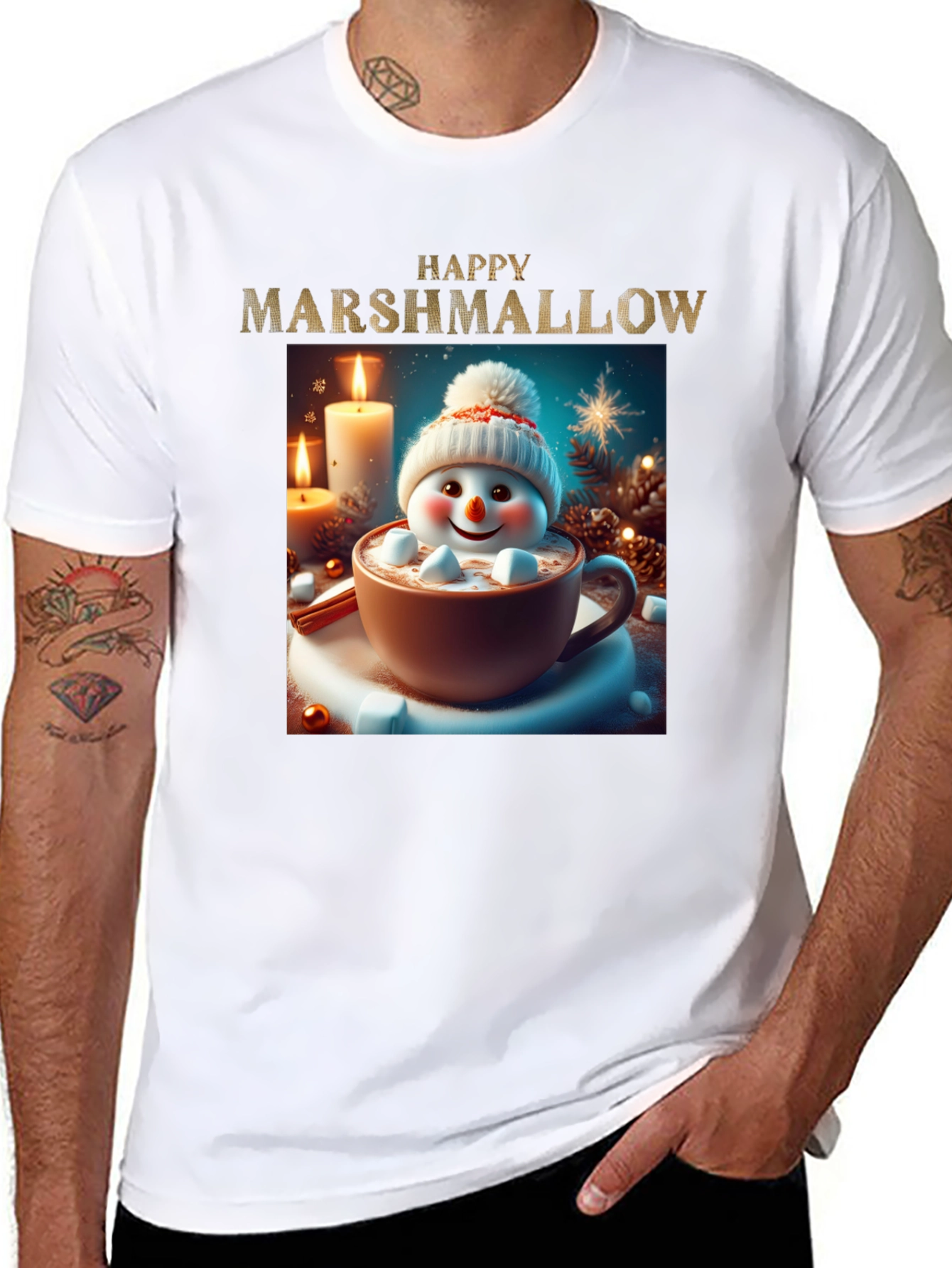 Black Happy Marshmallow Graphic Tee - Winter Holiday Comfort view 8