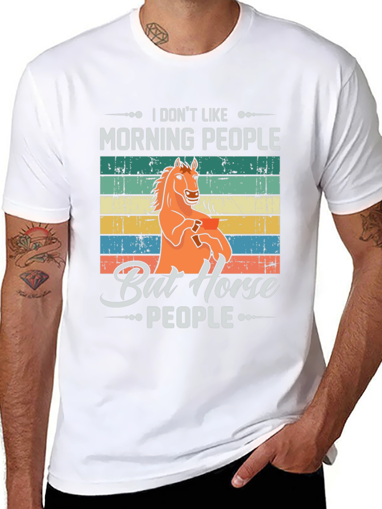 Black I Don't Like Morning People But Horse People T-Shirt view 8