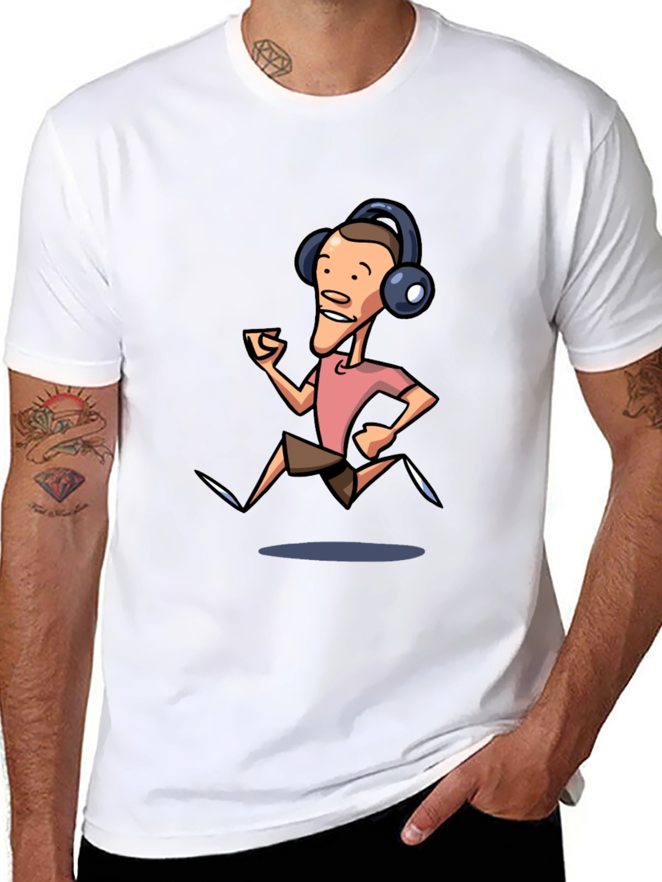 Black Cartoon Runner Graphic Tee - Black Cotton Blend view 8