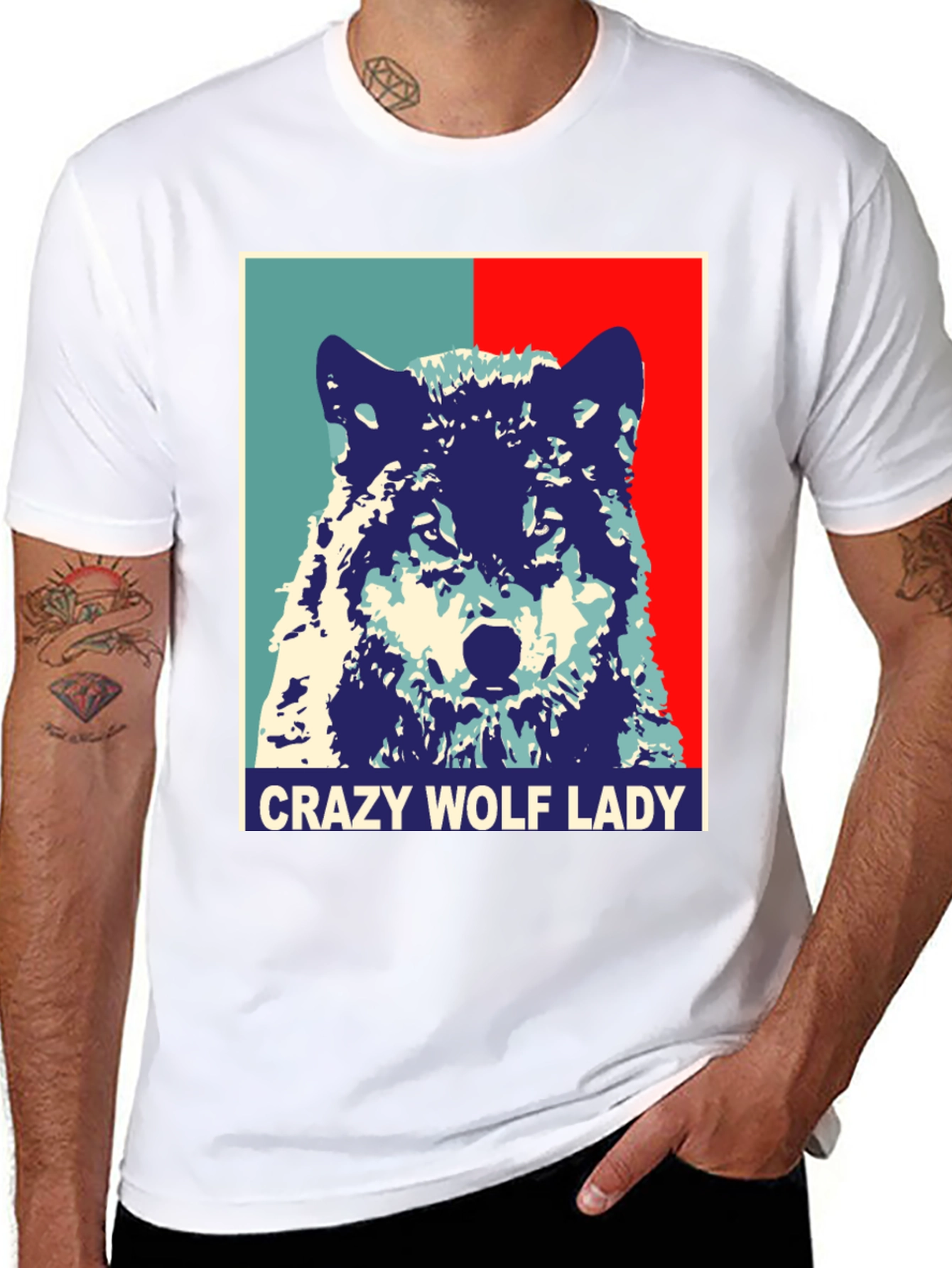 Crazy Wolf Lady Graphic Tee - Unisex Novelty T-Shirt - 8