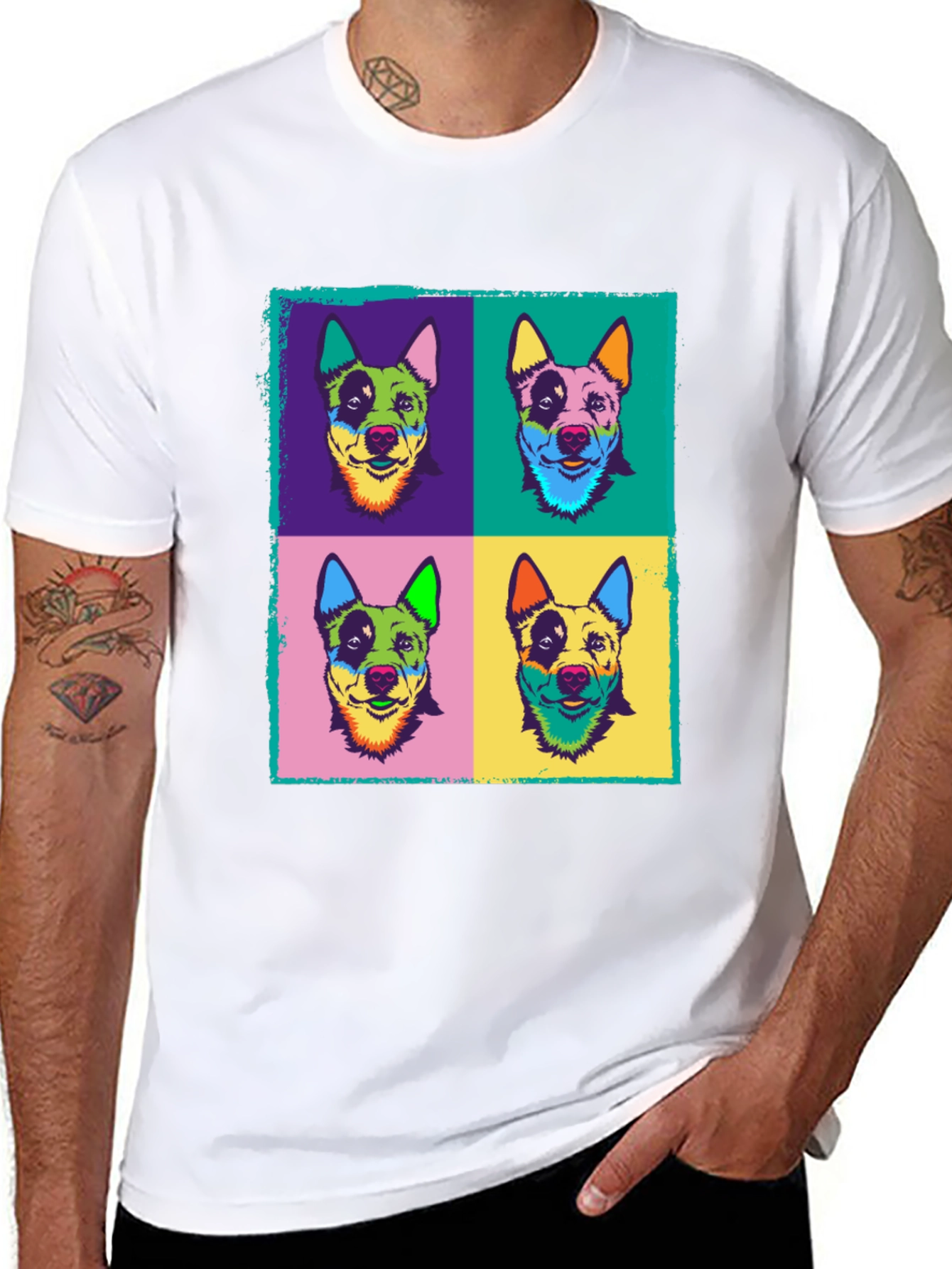 Black Pop Art Dog Print Black T-Shirt view 8