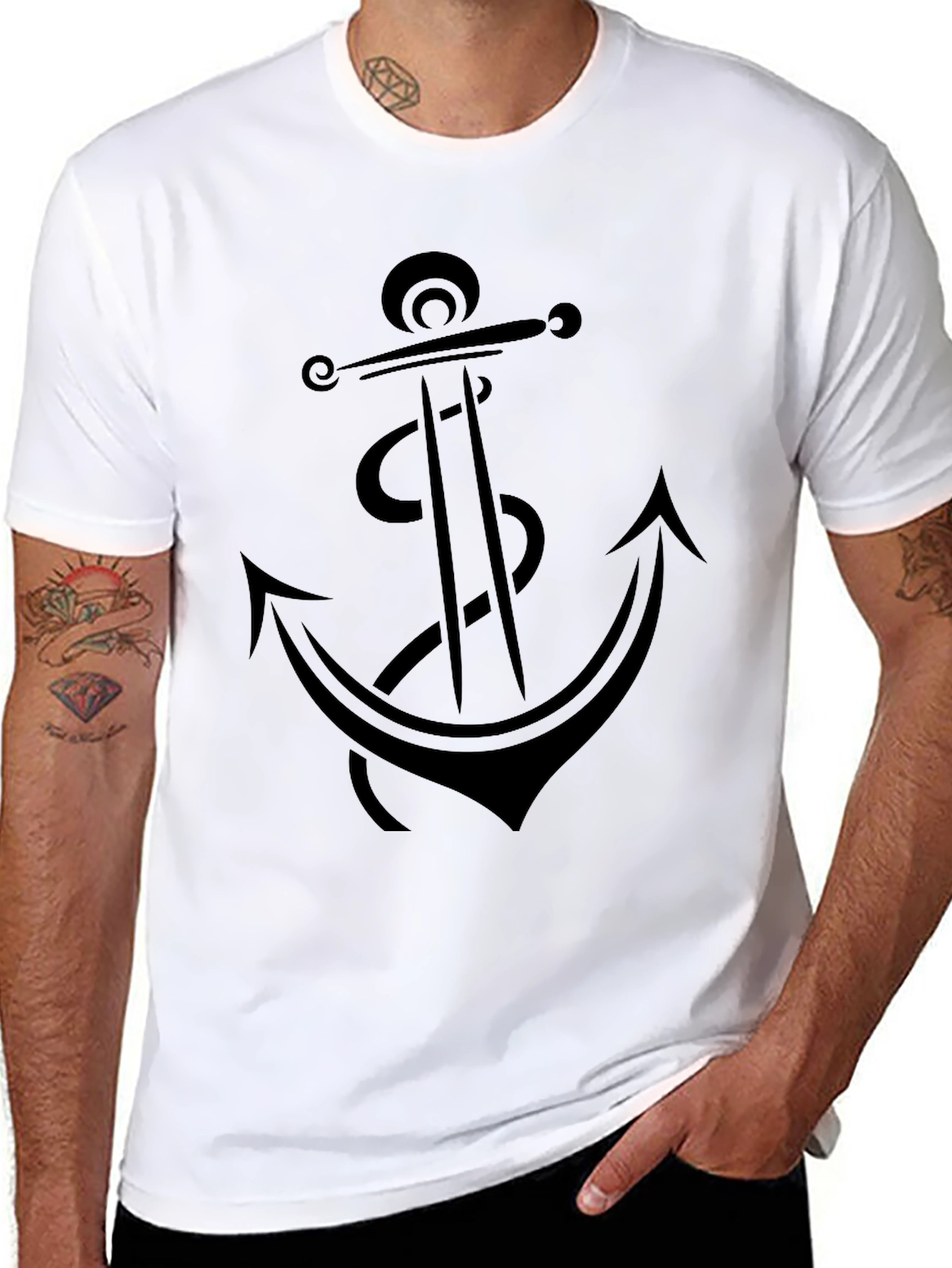 Black Anchor Graphic Tee - Black Cotton T-Shirt view 8