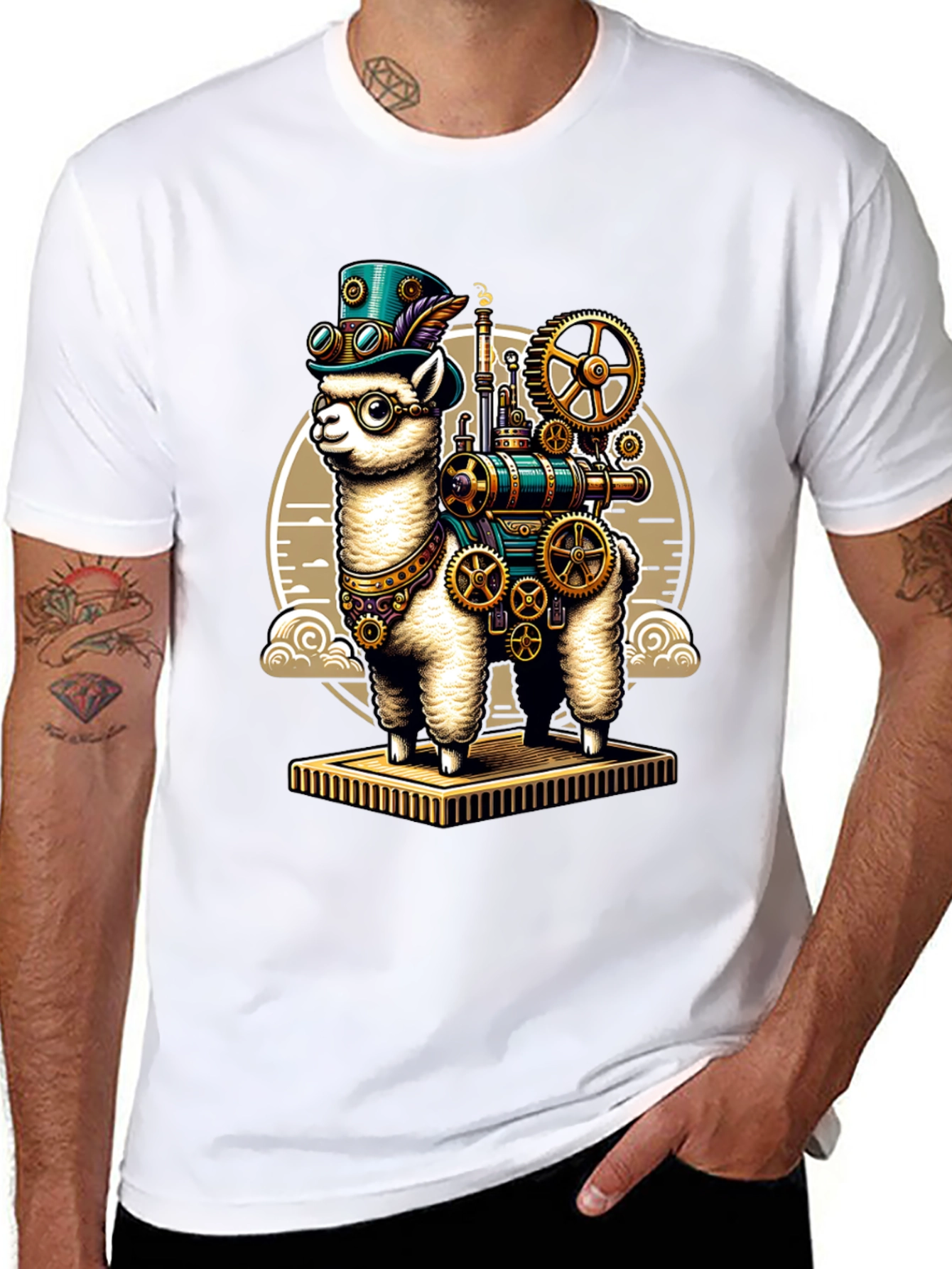 Black Steampunk Llama T-Shirt: Gear Up Your Style! view 8