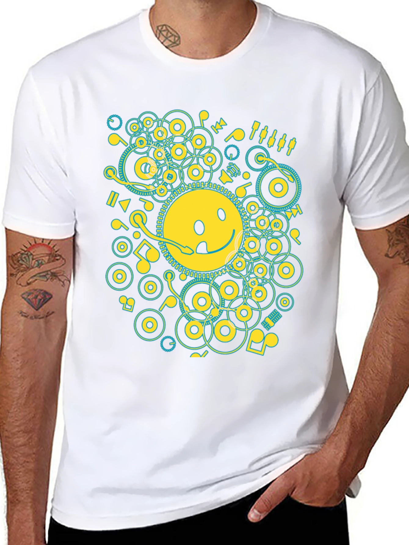 Black Smiley Face Music Graphic T-Shirt - Casual Black Tee view 8