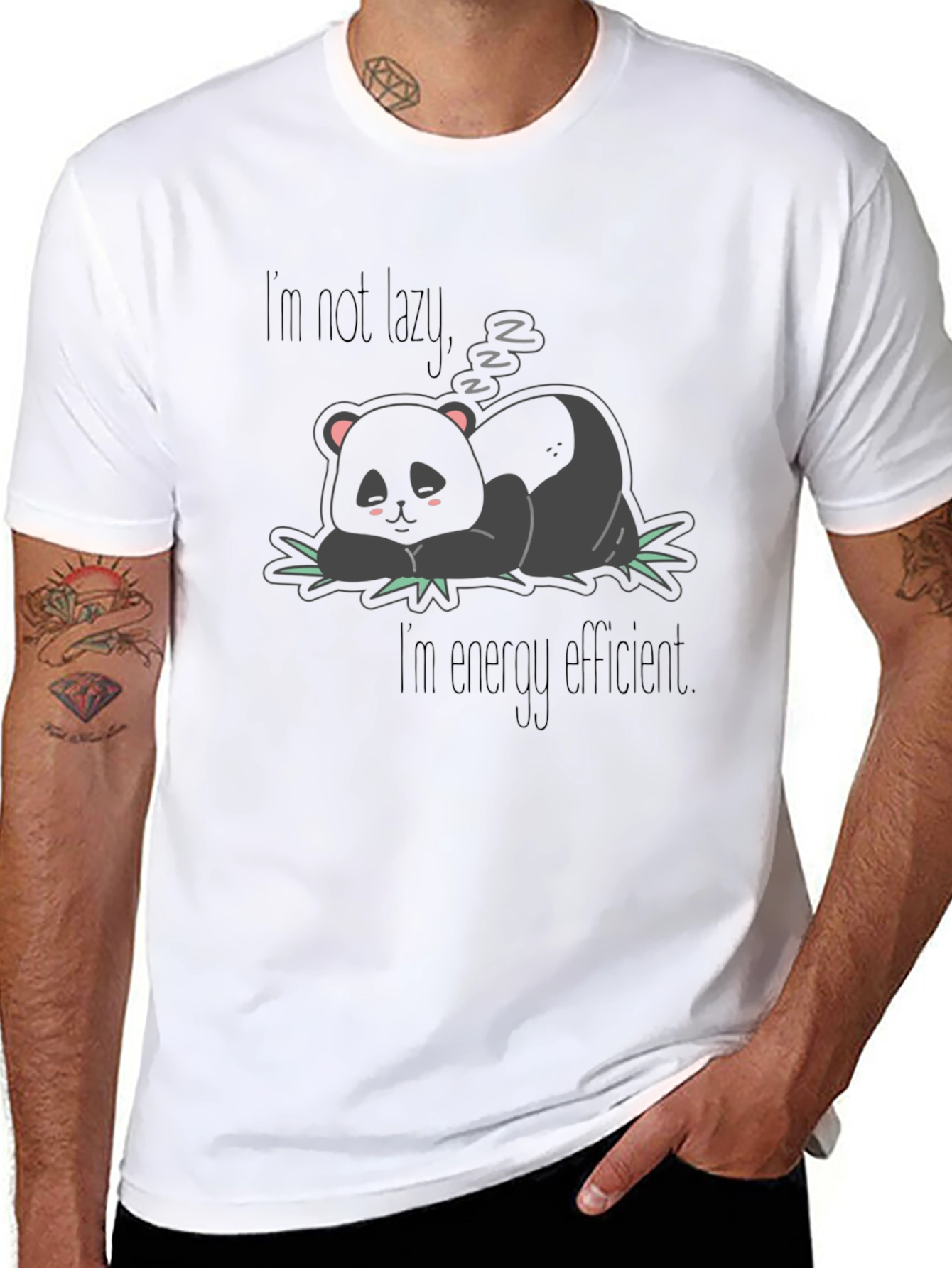 Black Lazy Panda Graphic Tee - Energy Efficient Humor view 8