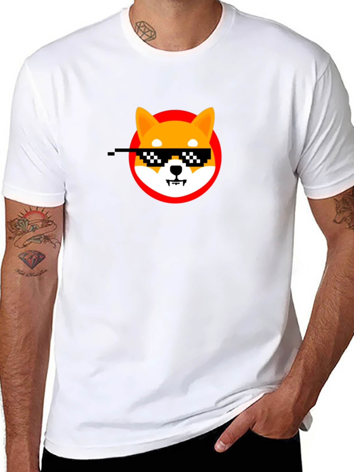 Black Shiba Inu Thug Life Meme Black T-Shirt view 8