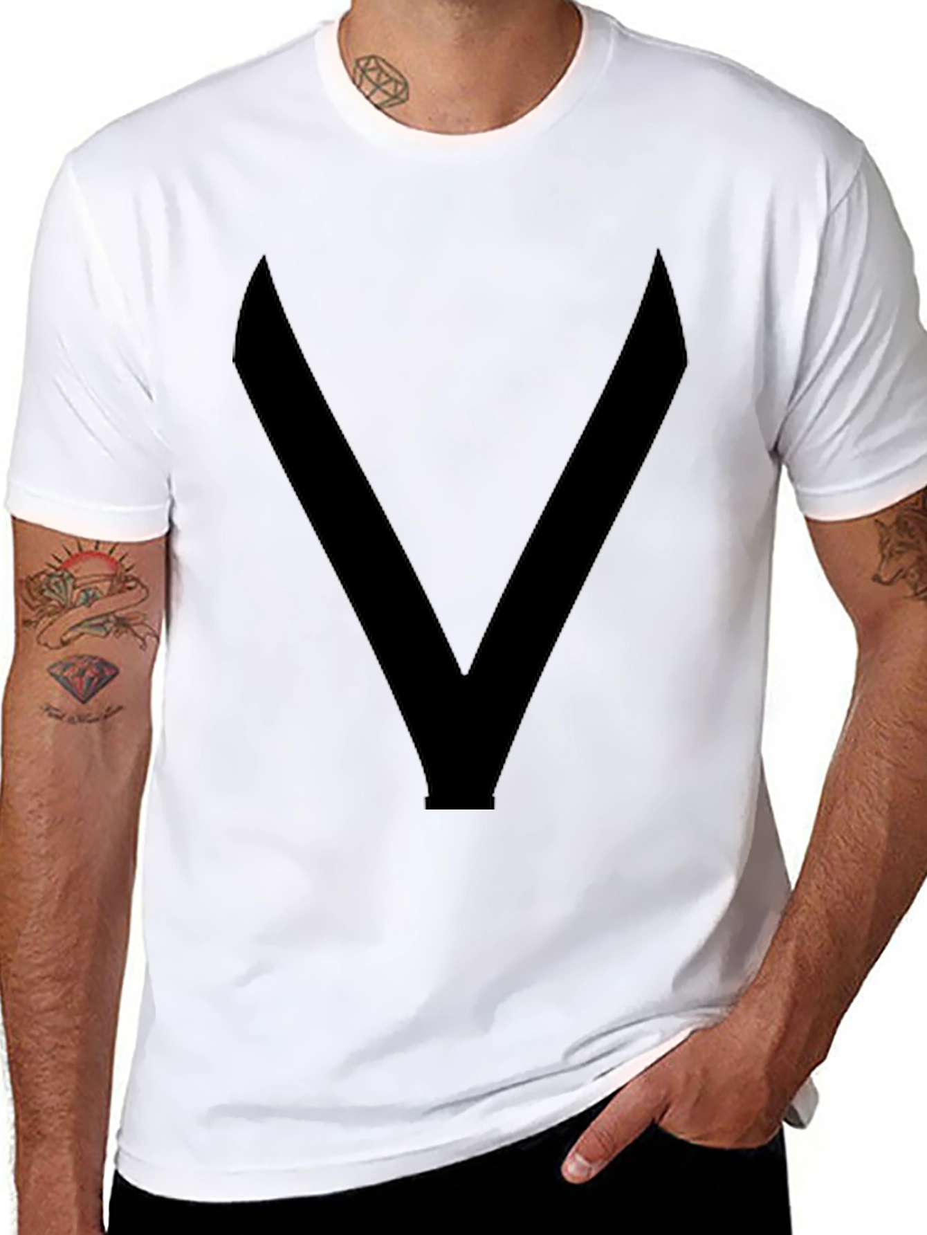 Black Bold "V" Graphic Tee - Solid Black Comfort Fit view 8