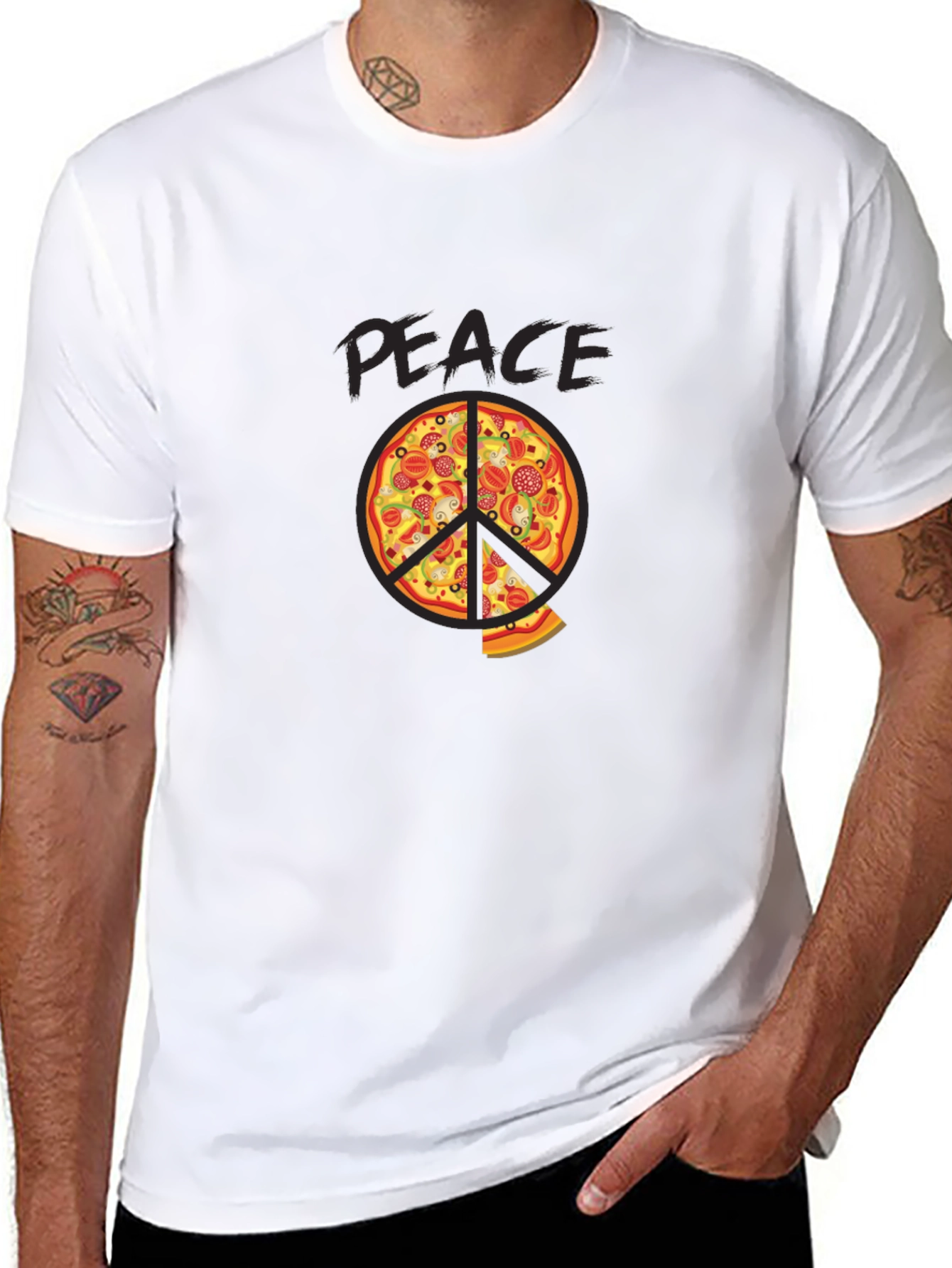 Black Pizza Peace Sign Graphic Tee view 8
