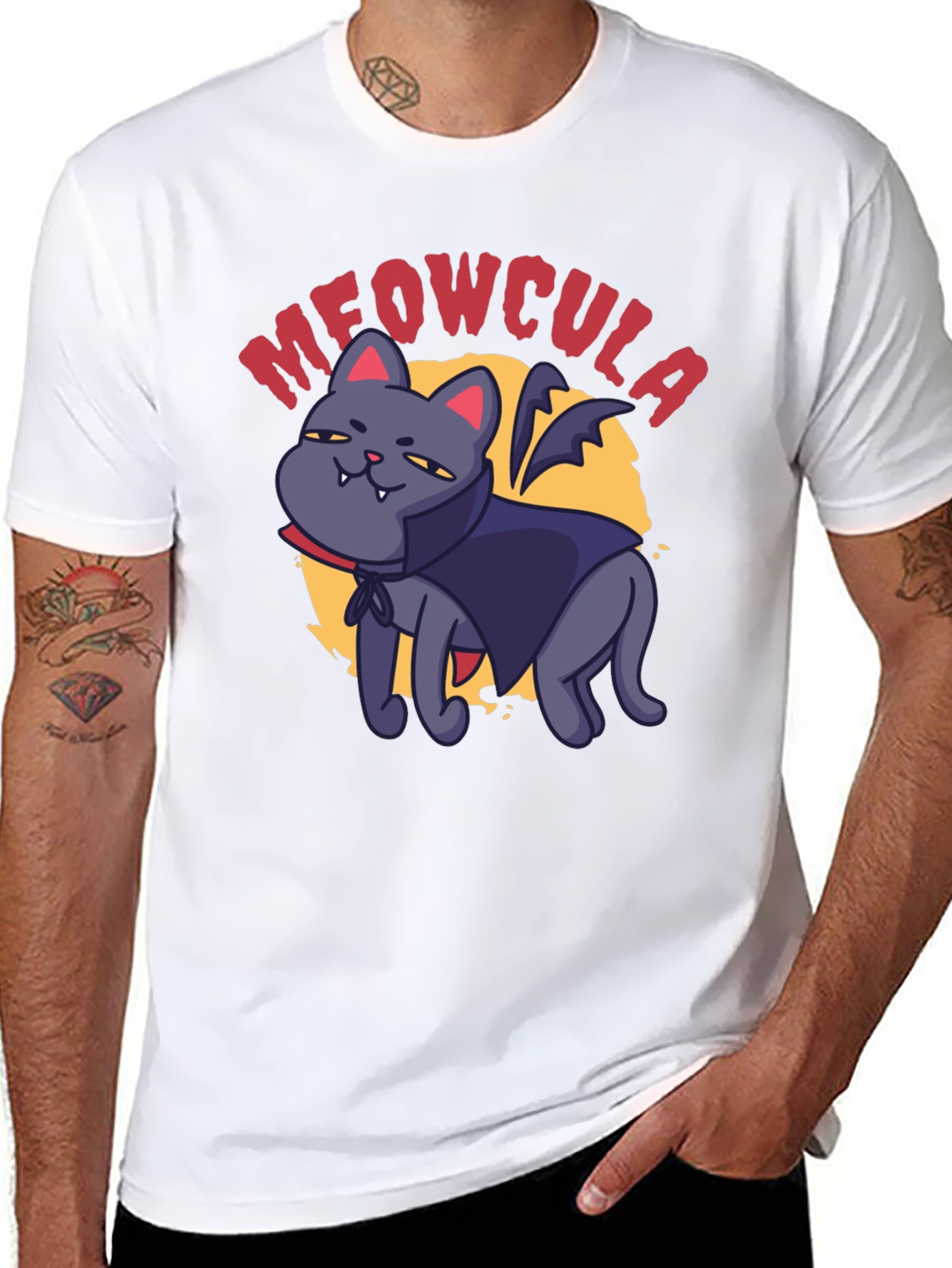 Black Meowcula Vampire Cat Graphic T-Shirt view 8