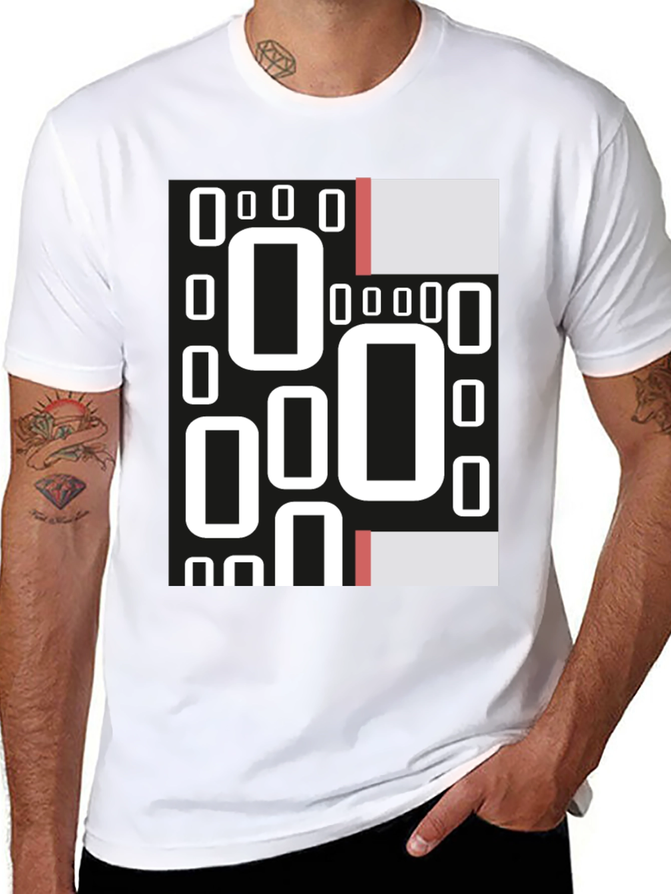 Black Abstract Geometric Patterned Black T-Shirt view 8