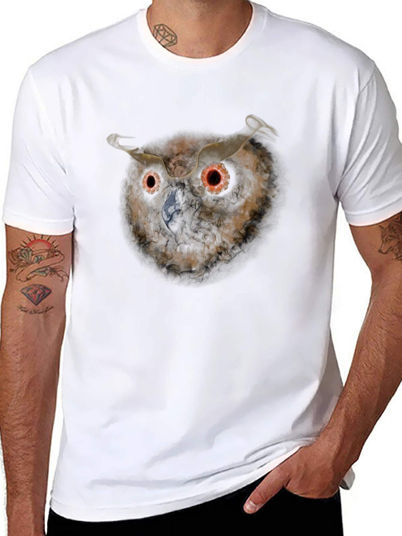 Black Men's Black Owl Graphic T-Shirt view 8