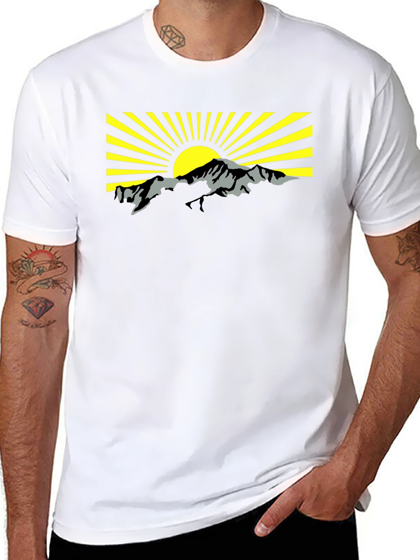 Black Mountain Sunrise Graphic Tee - Black Cotton T-Shirt view 8