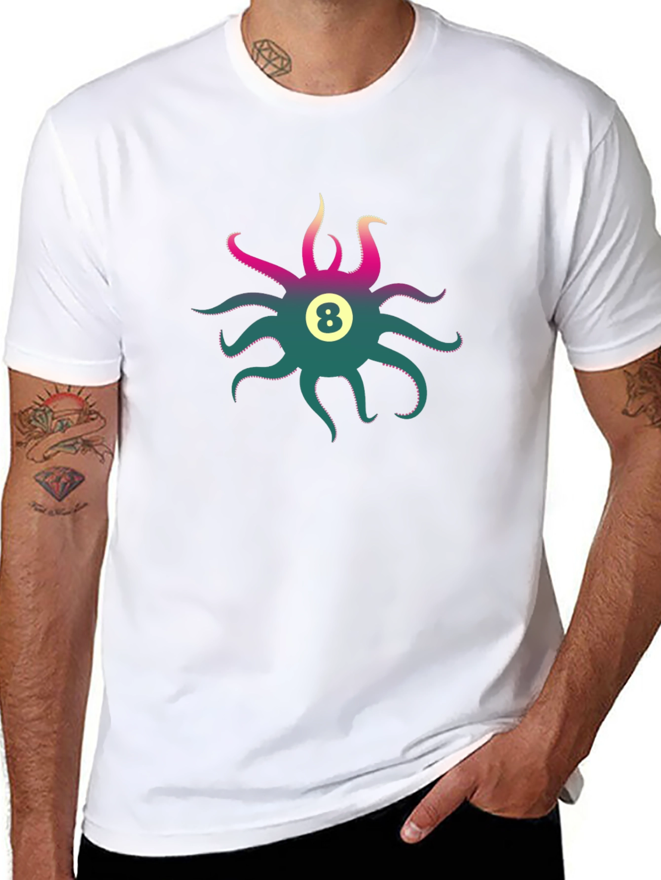 Black Octopus 8 Ball Graphic Tee - Cool Casual Style view 8