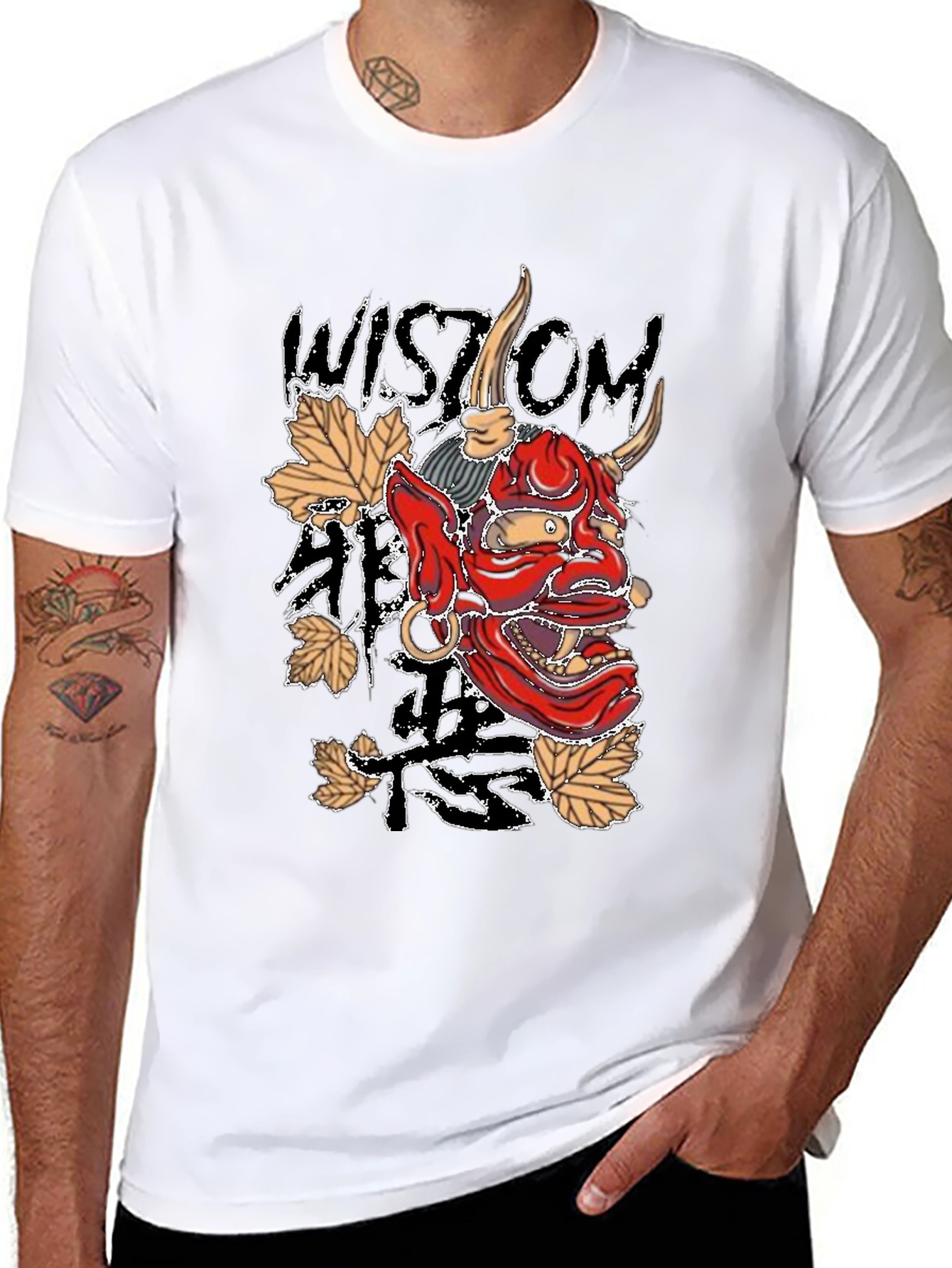 Black Men's Black Wisdom Oni Mask Graphic T-Shirt view 8