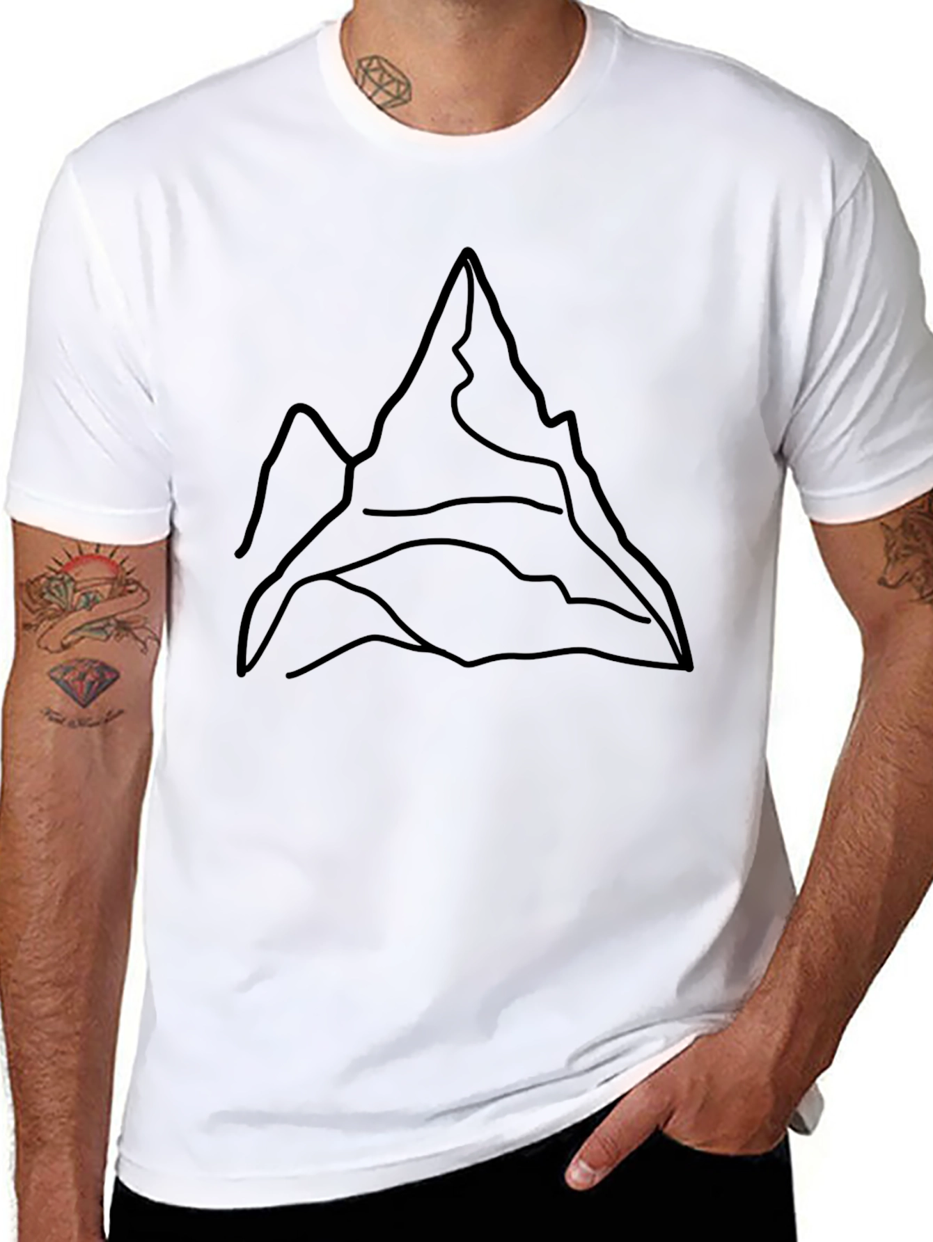 Black Minimalist Mountain Line Art Black T-Shirt view 8