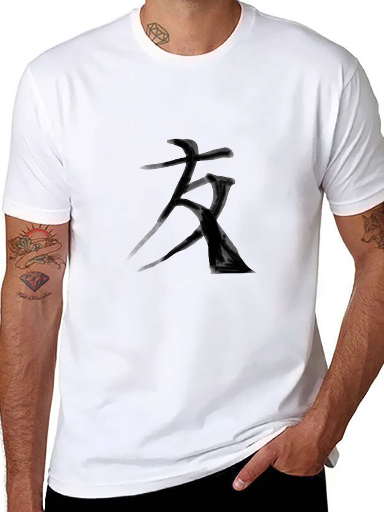Black Black T-Shirt with Kanji Character view 8