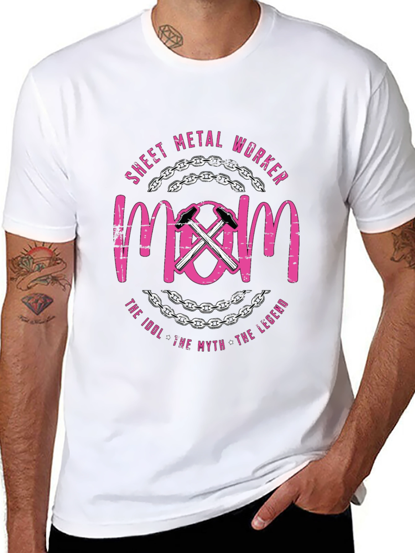 Black Sheet Metal Worker Mom T-Shirt - Pink Graphic Tee view 8