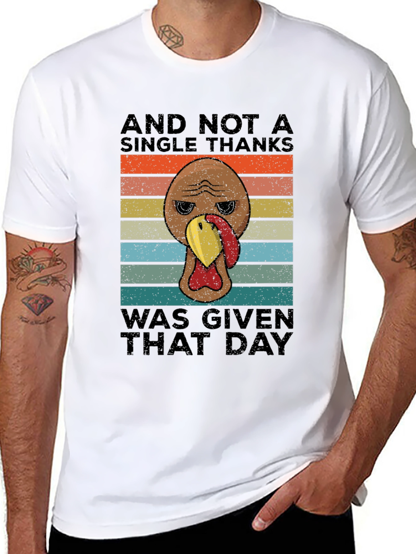 Black Funny Thanksgiving Turkey T-Shirt - No Thanks Given view 8