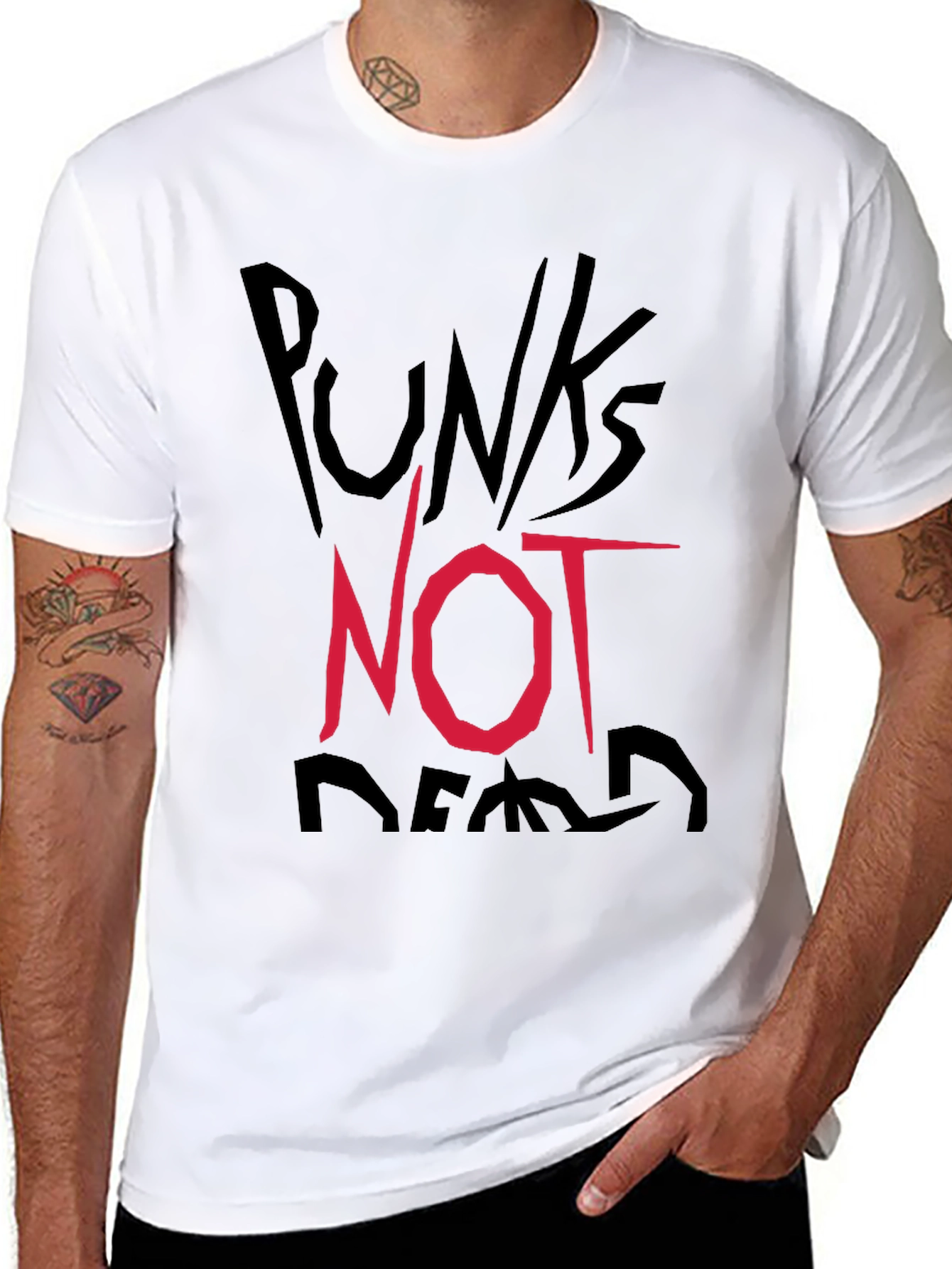 Black Punk's Not Dead Graphic Tee - Black Cotton Casual Shirt view 8