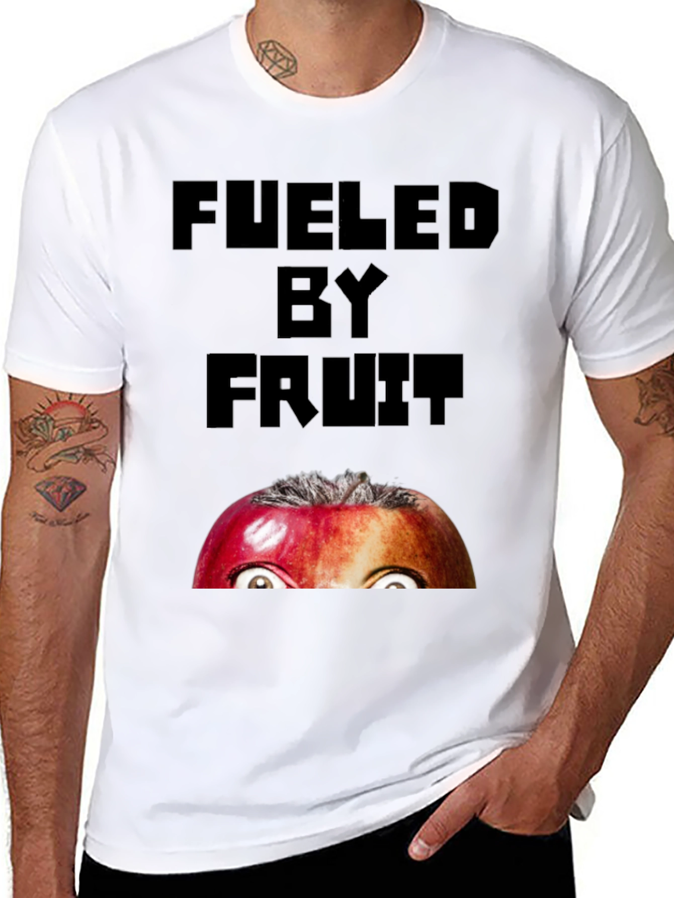Black Fueled By Fruit Graphic T-Shirt - Funny Apple Eyes view 8