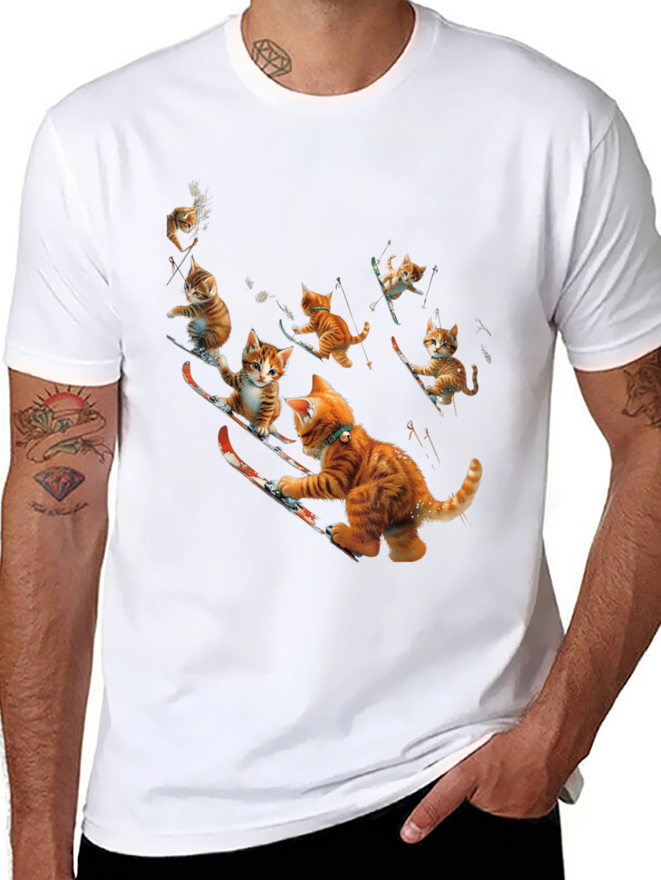 Black Skiing Cats Graphic Tee view 8