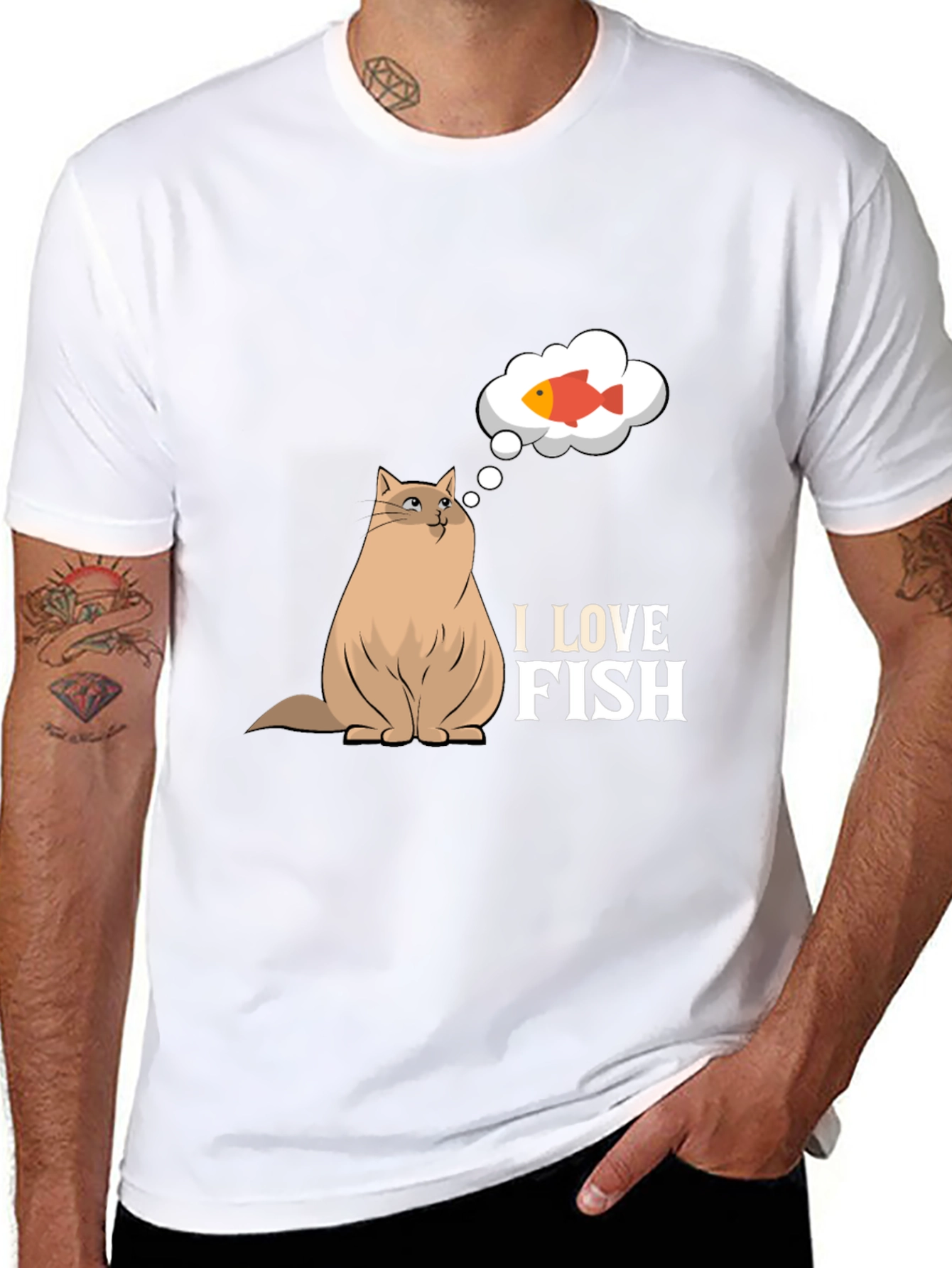 Black I Love Fish Graphic Tee - Funny Cat Lover Shirt view 8