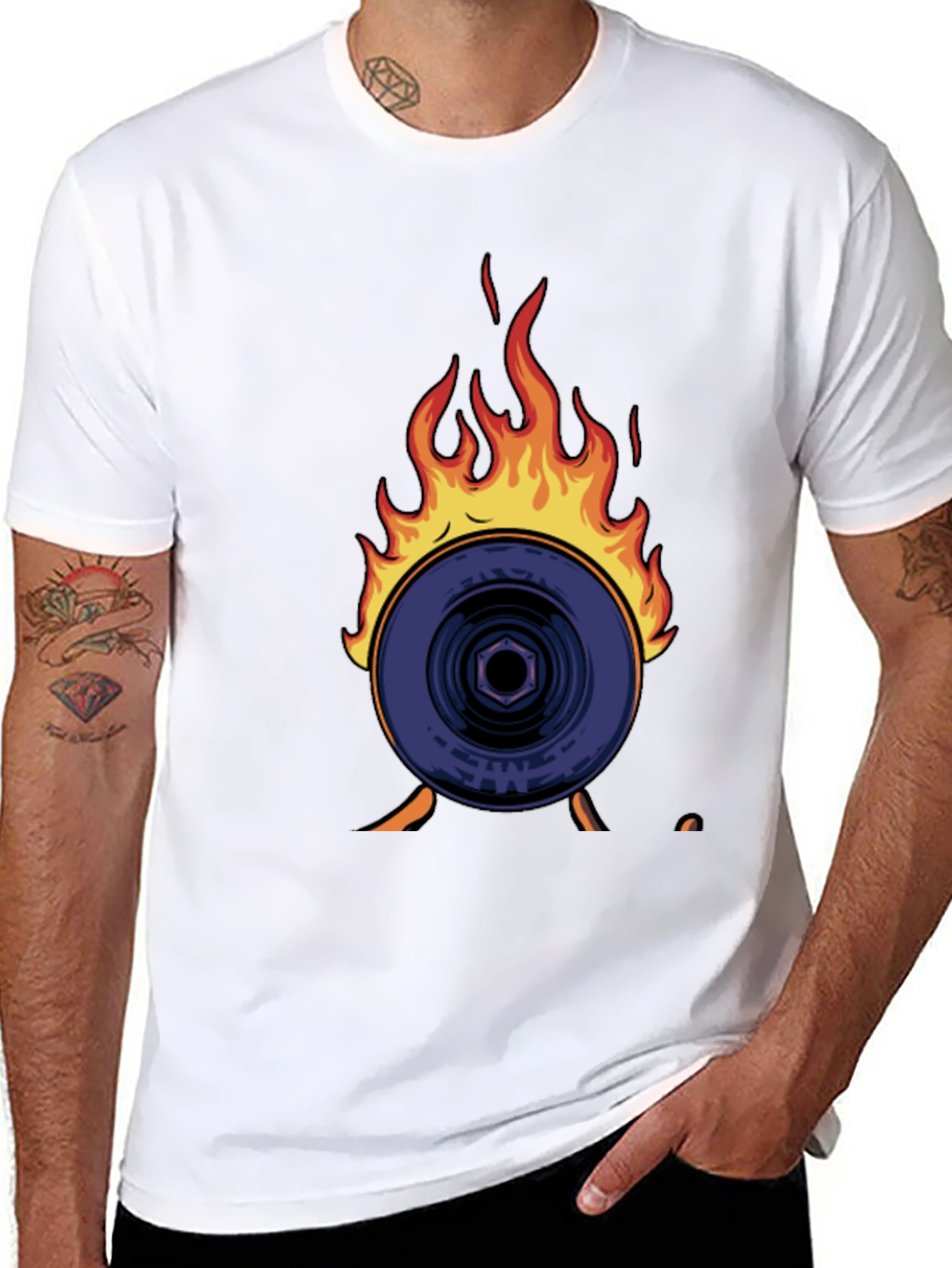 Black Flaming Record Graphic Tee - Bold Statement Shirt view 8