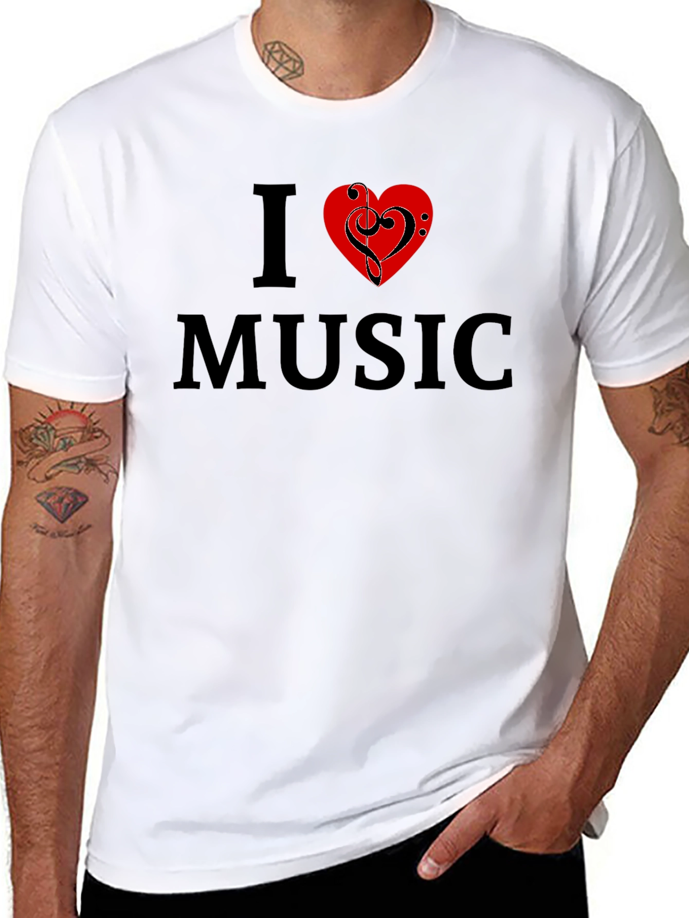 Black I Love Music Graphic Tee - Black Cotton T-Shirt view 8