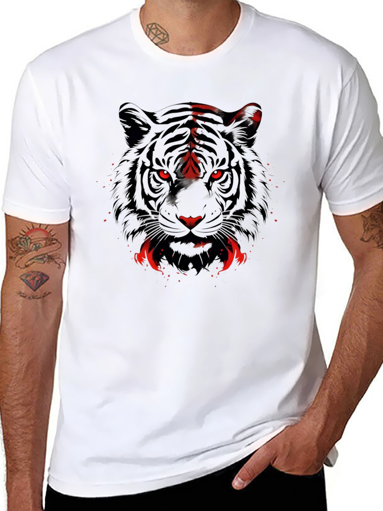 Black Men's Black Tiger Graphic Tee - Red Eyes view 8