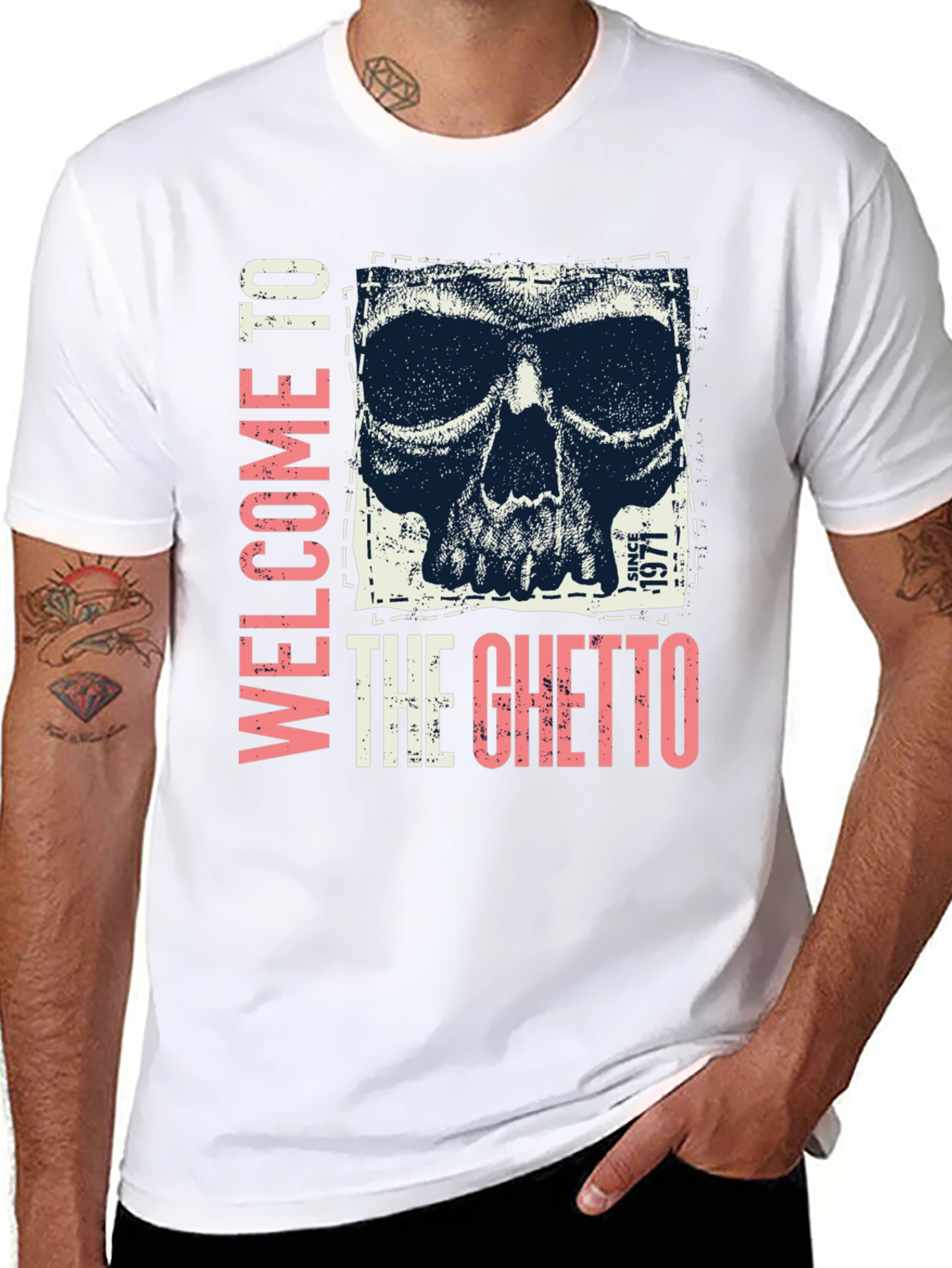 Black Welcome To The Ghetto Skull Graphic Tee view 8