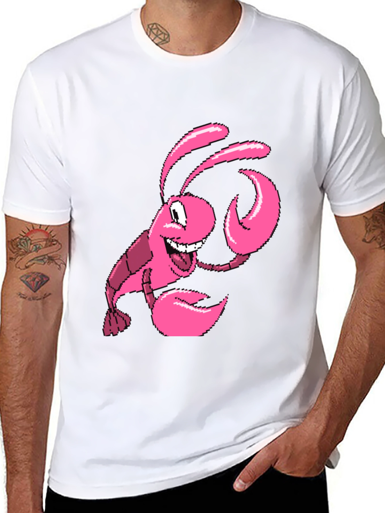 Black Pink Lobster Graphic Tee - Quirky Novelty T-Shirt view 8