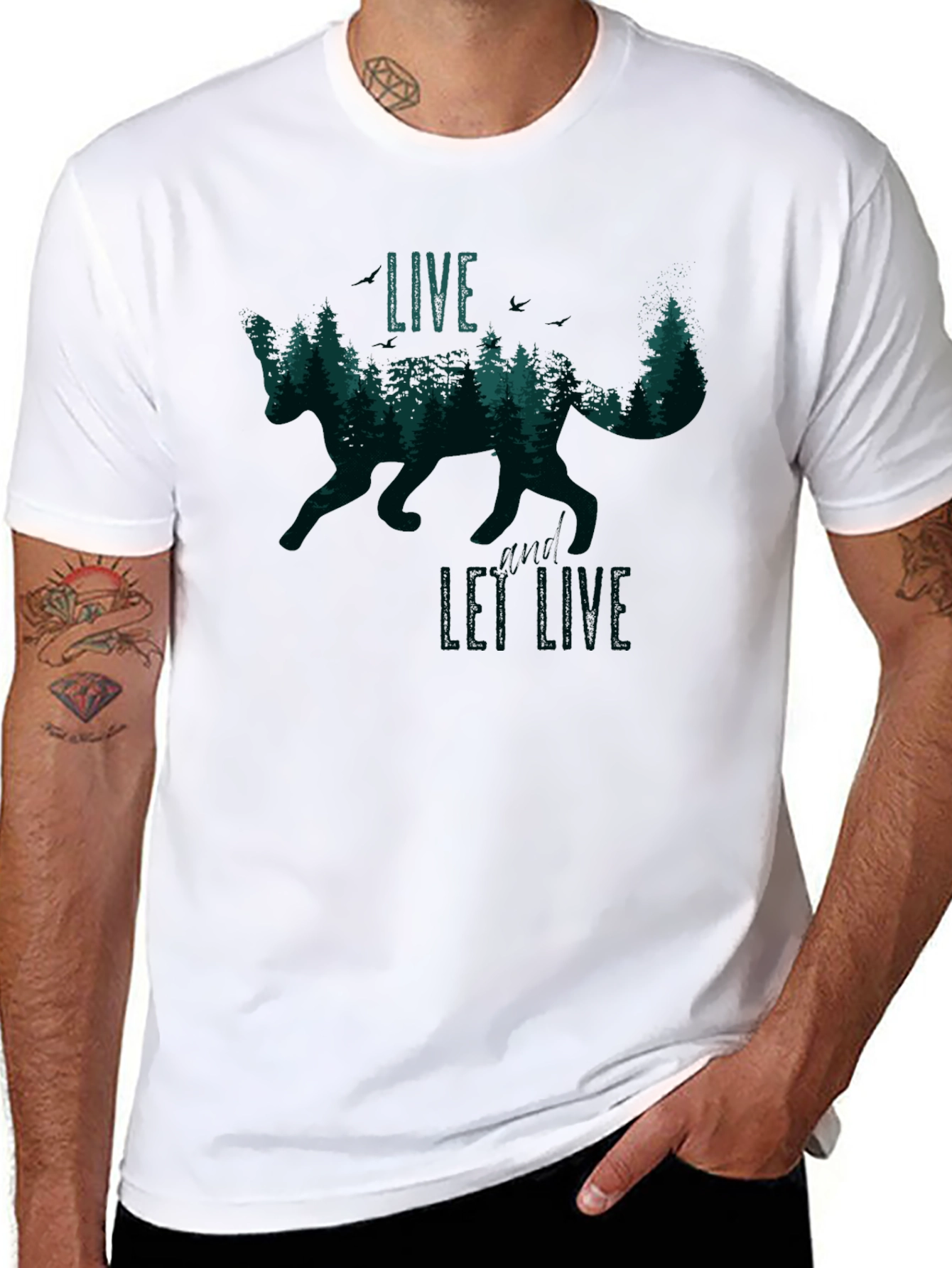 Black Live and Let Live Fox Graphic T-Shirt view 8
