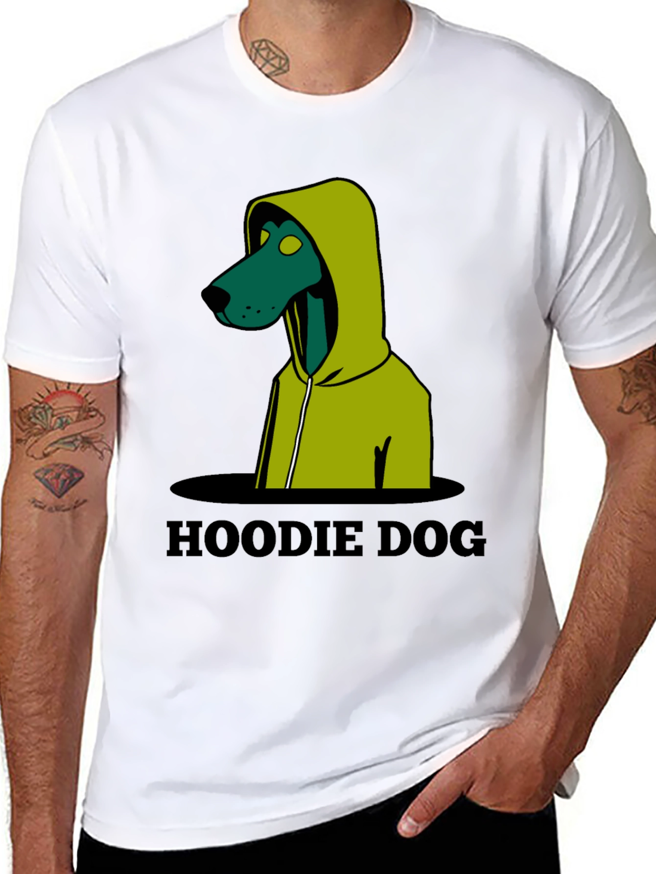Black Hoodie Dog Graphic T-Shirt - Unique Design view 8