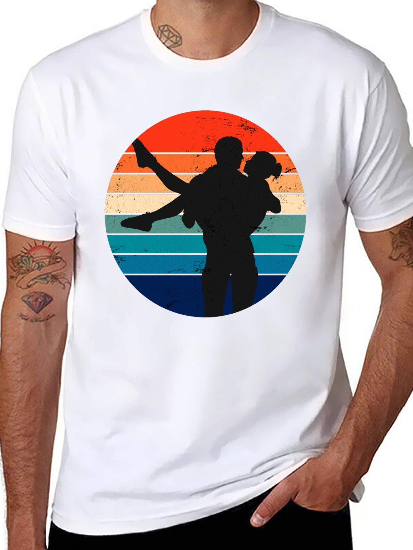 Black Retro Sunset Silhouette Couple T-Shirt view 8