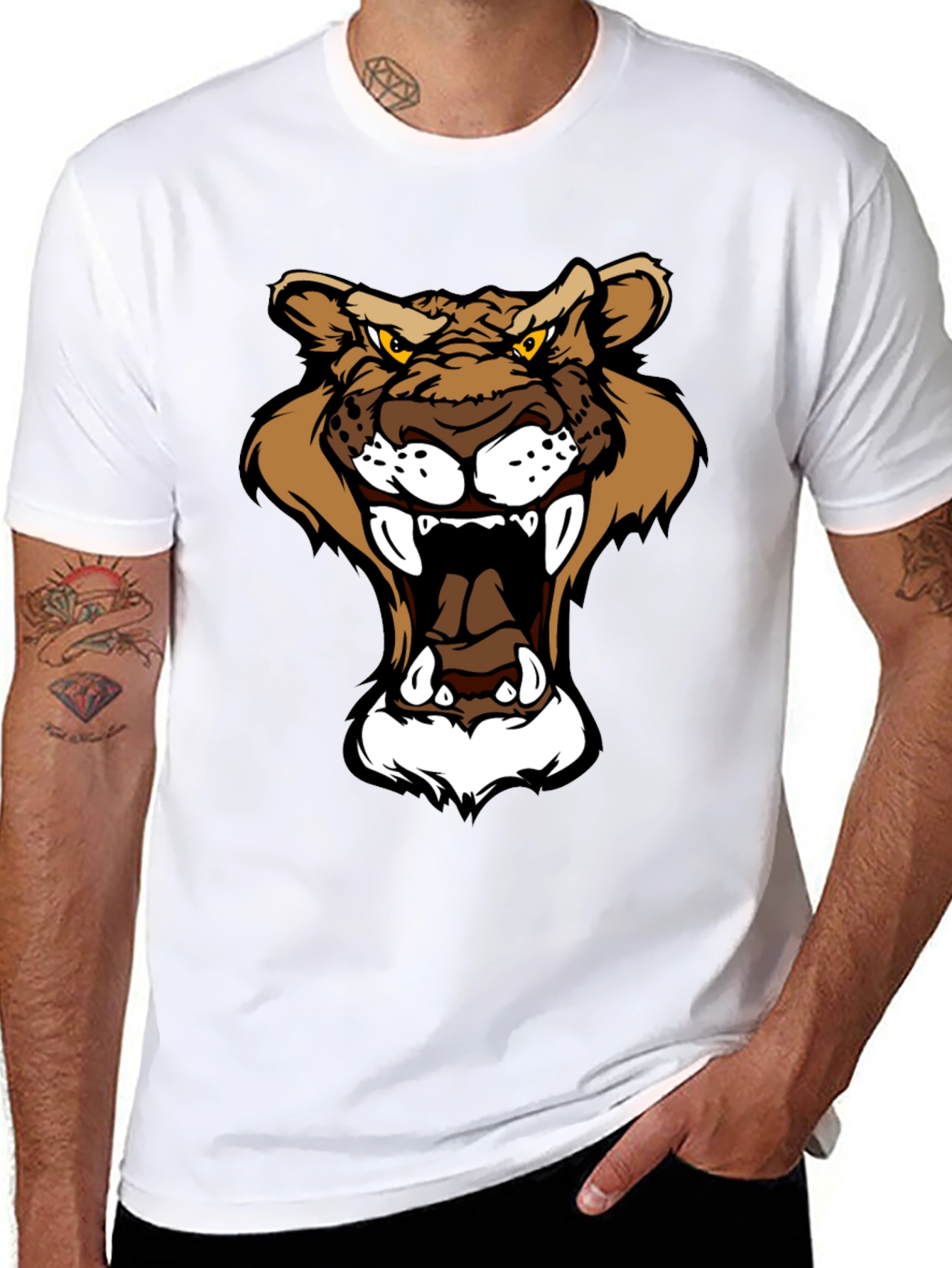 Black Roaring Mountain Lion Graphic T-Shirt view 8