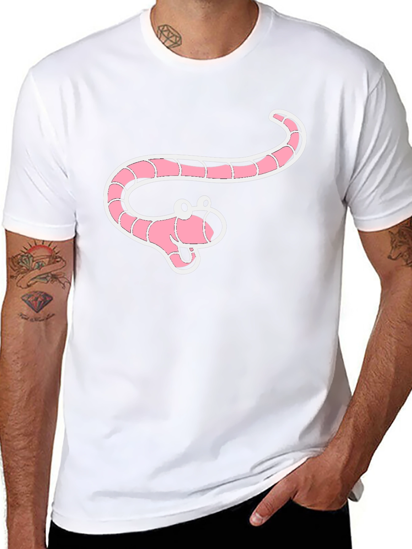 Black Cartoon Worm Graphic Black T-Shirt view 8