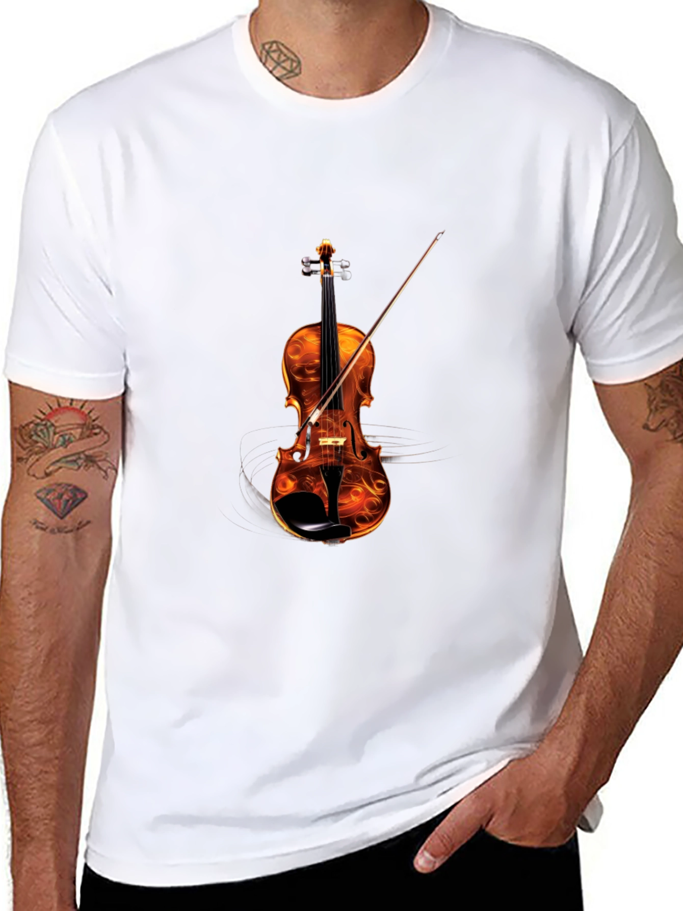 Black Fiery Violin Graphic Tee - Musician's Statement Shirt view 8