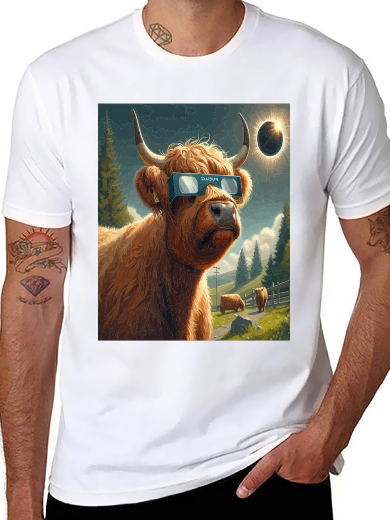 Black Solar Eclipse Cow Graphic Tee - Black view 8