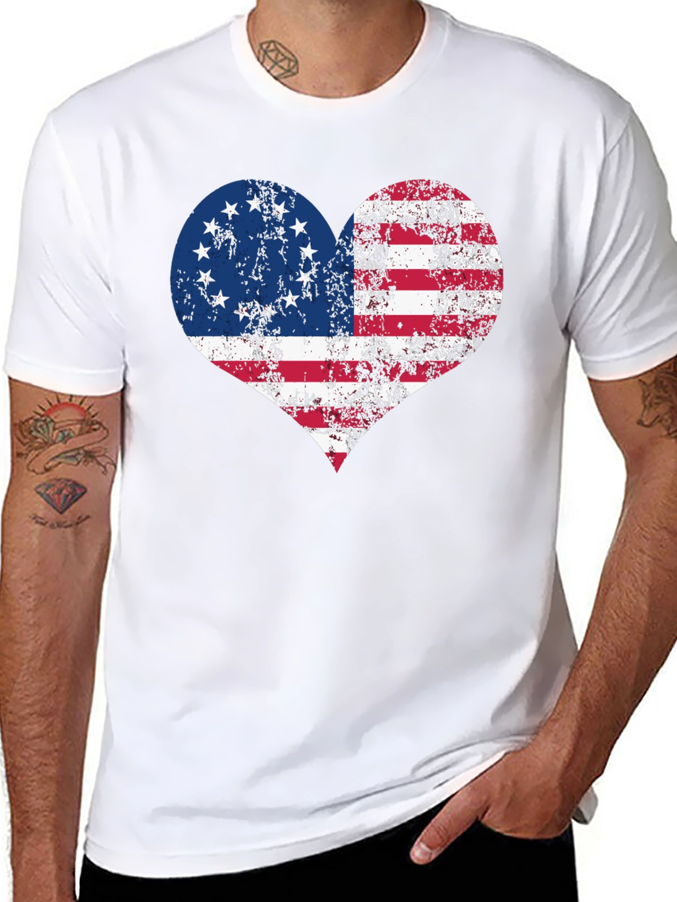 Black Patriotic Heart T-Shirt - USA Flag Design view 8