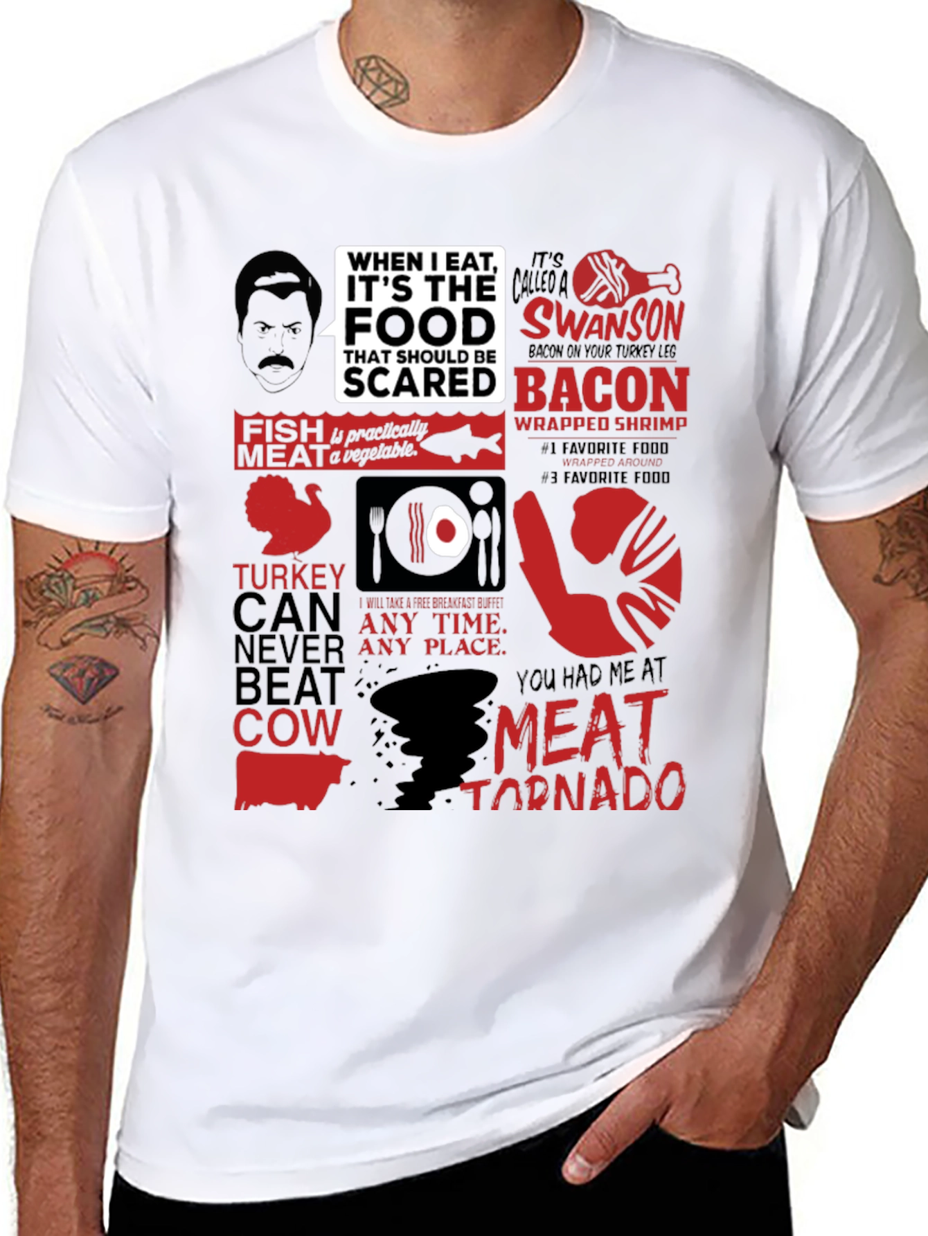 Ron Swanson Food T-Shirt - Meat Tornado Humor Tee - 8