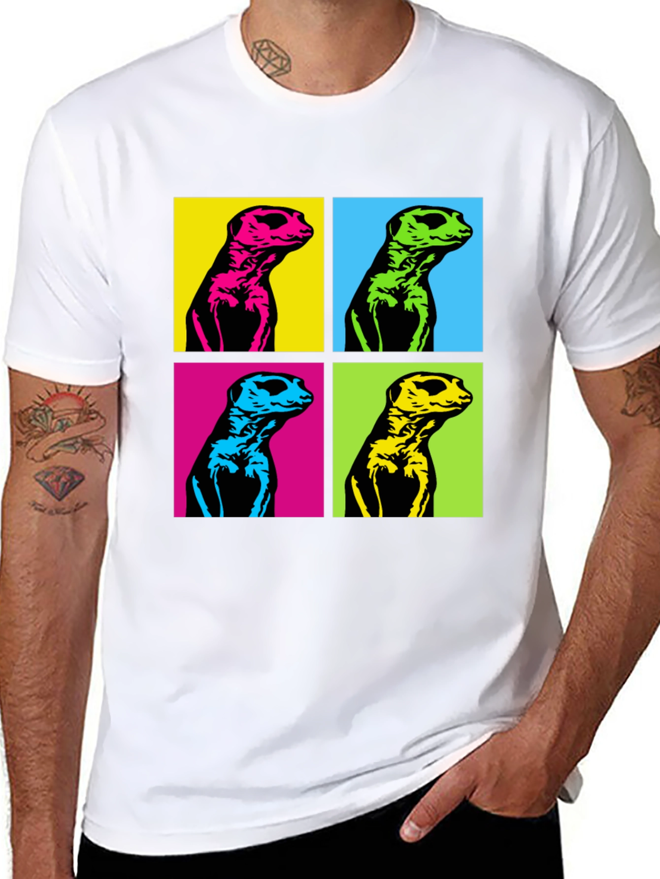 Black Pop Art Meerkat Graphic Tee - Unique Animal T-Shirt view 8
