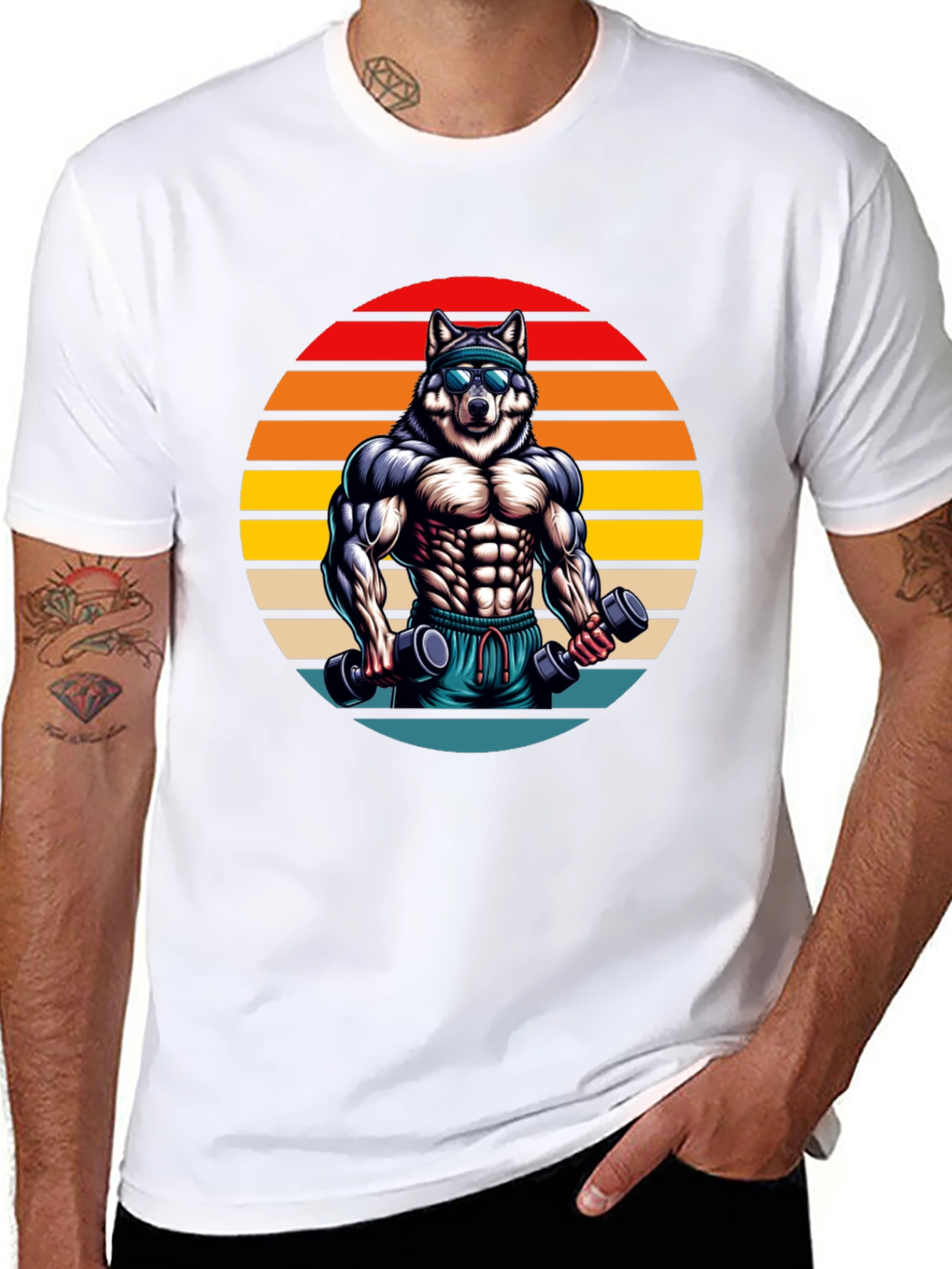 Black Wolf Gym T-Shirt - Retro Fitness Design view 8