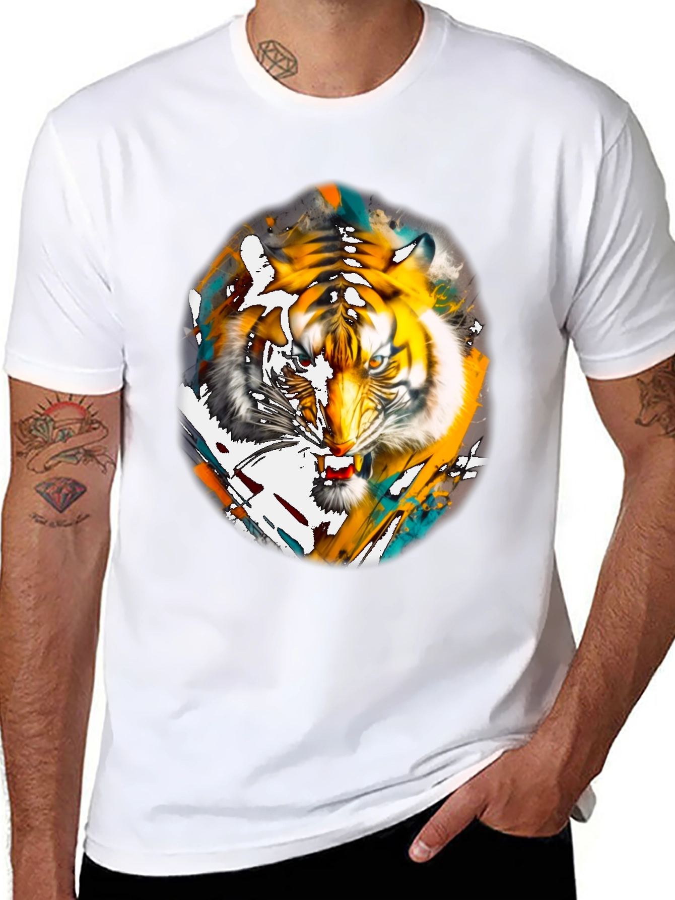 Black Tiger Graphic Print Black T-Shirt view 8