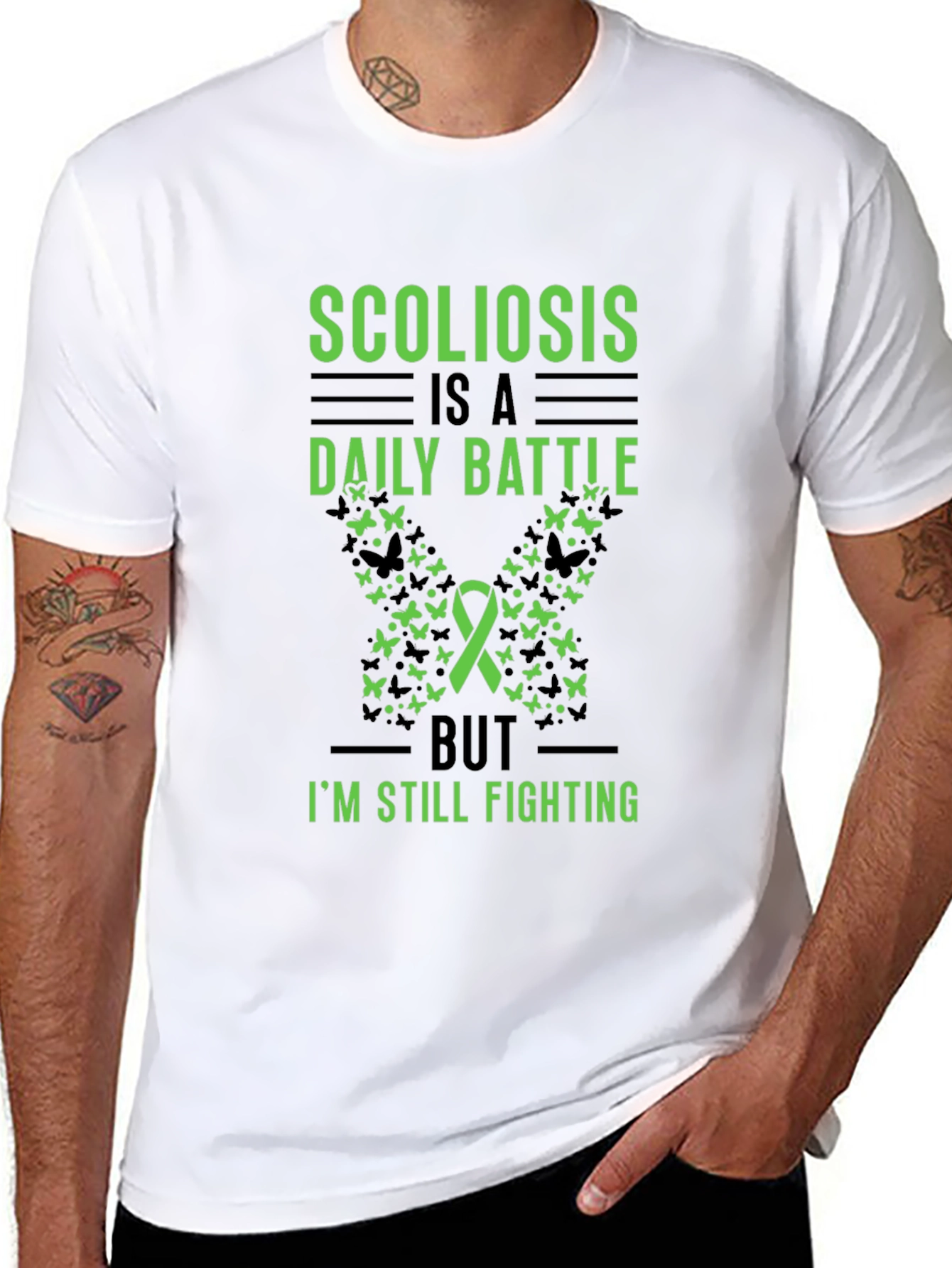 Black Scoliosis Awareness T-Shirt - Daily Battle Fighter view 8
