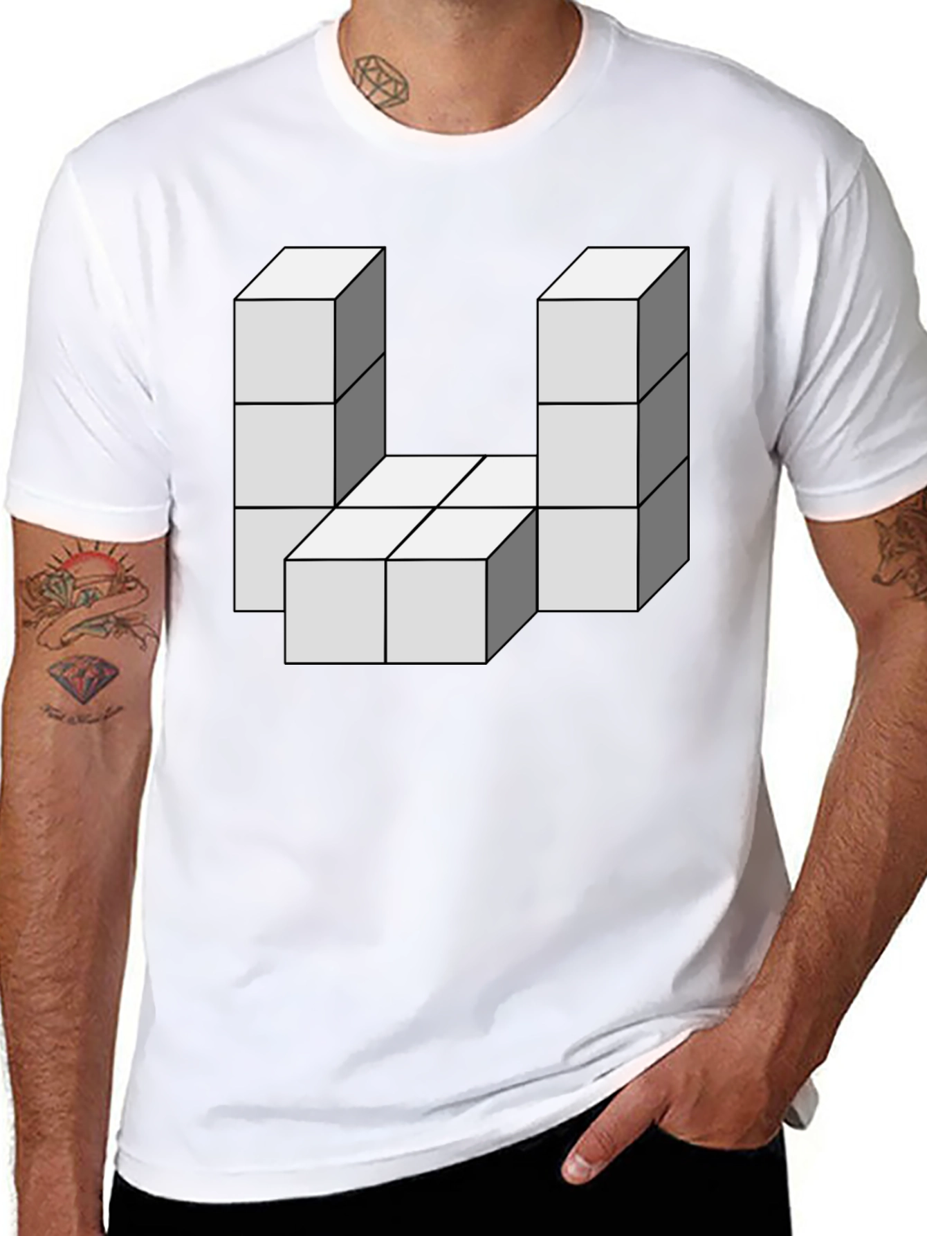 Black Optical Illusion Block Graphic Tee view 8